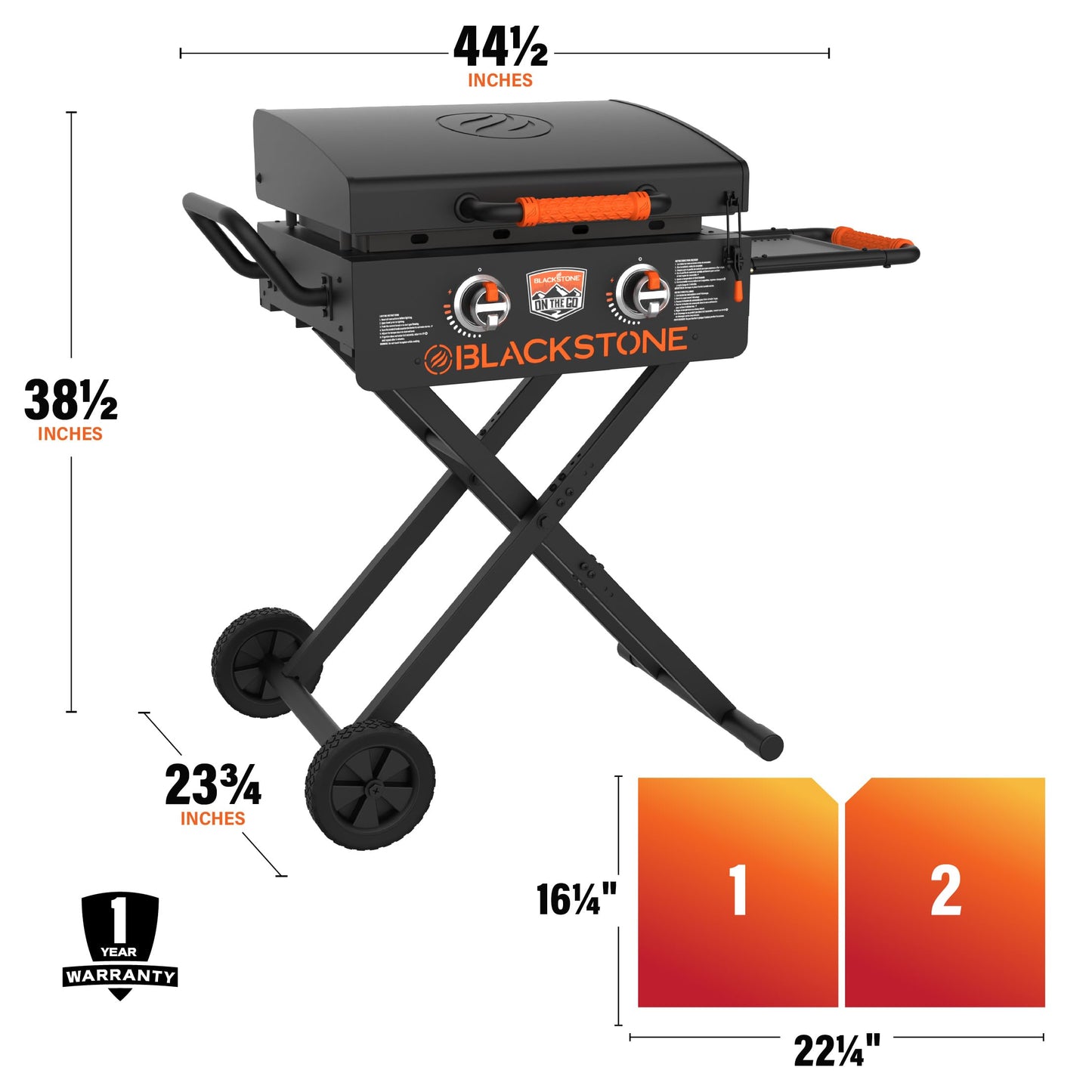 Blackstone 2350 On-the-Go 22” Omnivore Flex-Fold Griddle with Locking Hood, Powder Coated Steel, Black