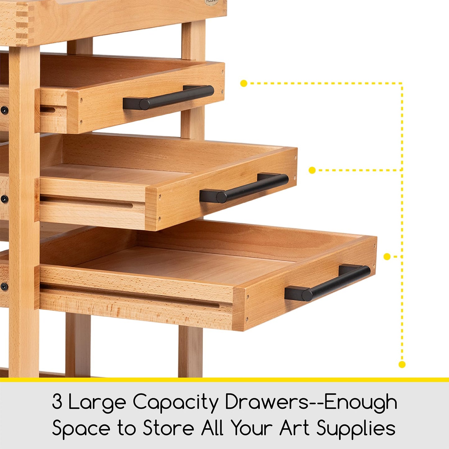 MEEDEN Art Supplies Storage Cart: 5-Tier Solid Beech Wood Utility Rolling Cart with 3 Drawers - Craft Orgnizer on 4 Wheels