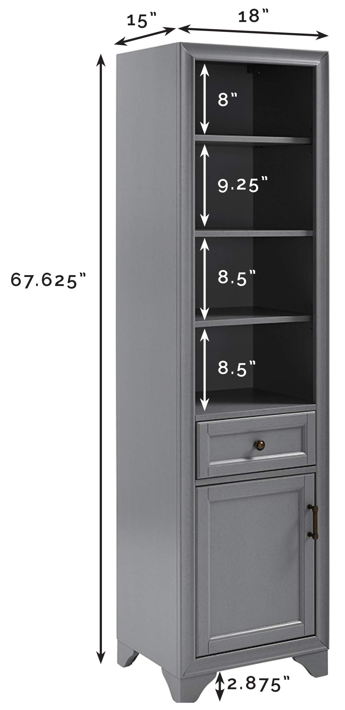 Crosley Furniture Tara Linen Storage Cabinet and Bathroom Organizer with a Drawer and Shelves, Vintage Gray