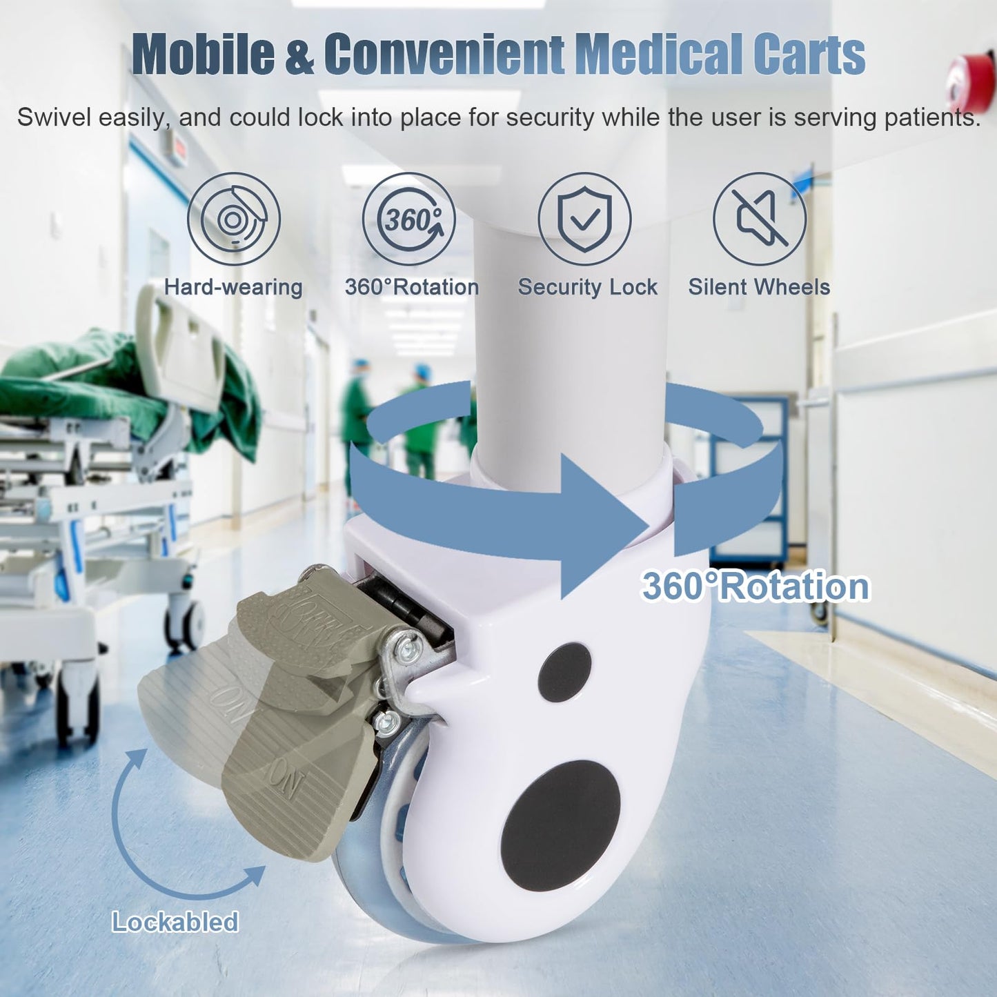 Mobile Medical Carts 3 Tier Professional Utility Cart 330 LBS Max Load Rolling Crash Cart Ultrasound Trolley with Wheels Drawers Dirt Bucket Sharps Box Storage Basket for Hospital Dental Clinic Home