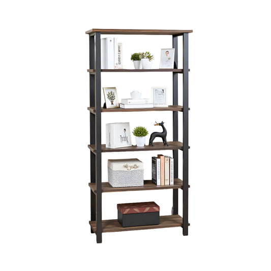 Alaterre Furniture Pomona Living Room 6-Tier Solid Wood Bookcase with Metal Frame – Rustic Industrial Modern Wood and Metal Bookshelf for Home Office, Living Room, or Bedroom Storage