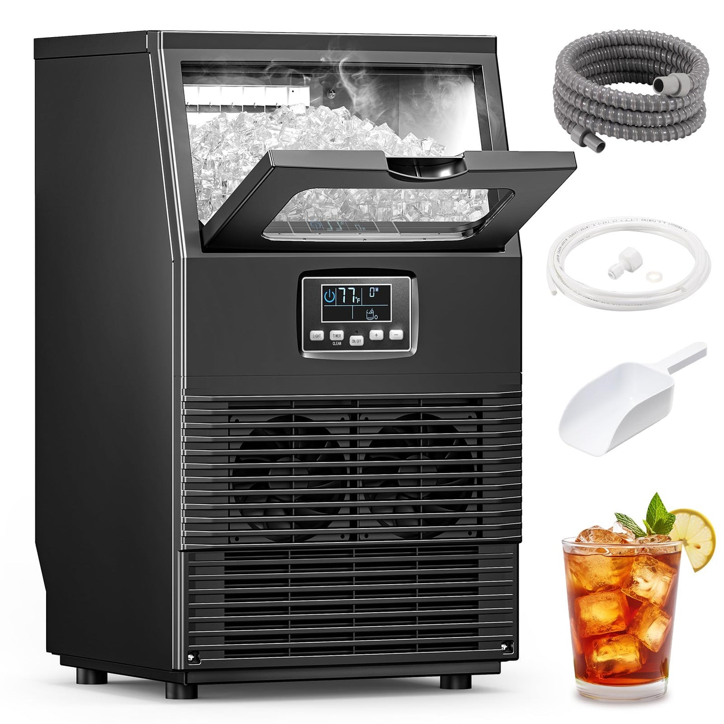 COWSAR Commercial Ice Maker Machine, 67Lbs/24H Stainless Steel Undercounter Ice Maker with 8Lbs Storage Capacity, Self-Cleaning Freestanding Ice Machine for Home, Bar, Restaurant, Office, Outdoor