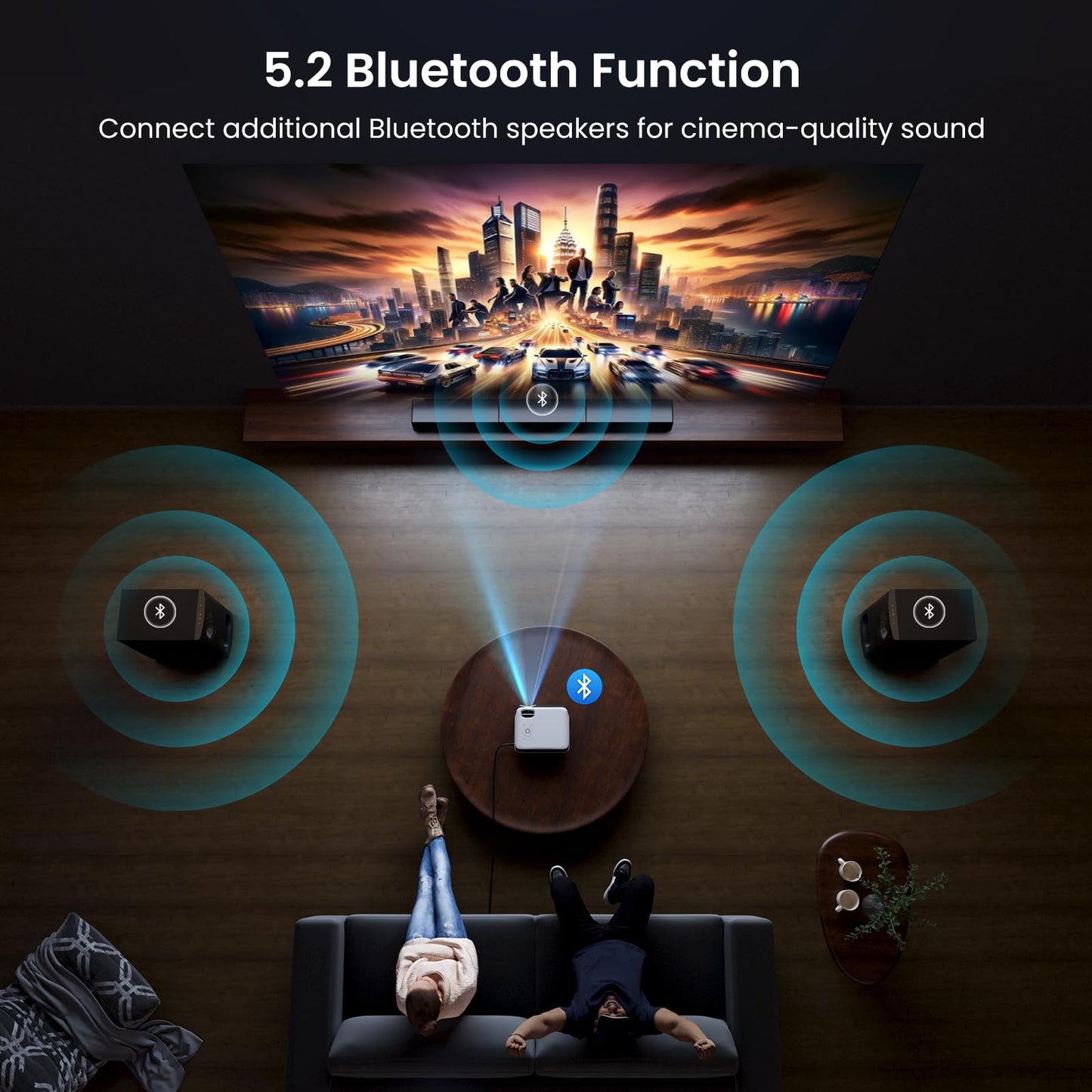 HAPPRUN Native 1080P Projector, Bluetooth Home Theater Movie Projector with Built-in Speaker, Compatible with Smartphone, HDMI, Fire Stick, PS5, Indoor & Outdoor Use -With Google TV System