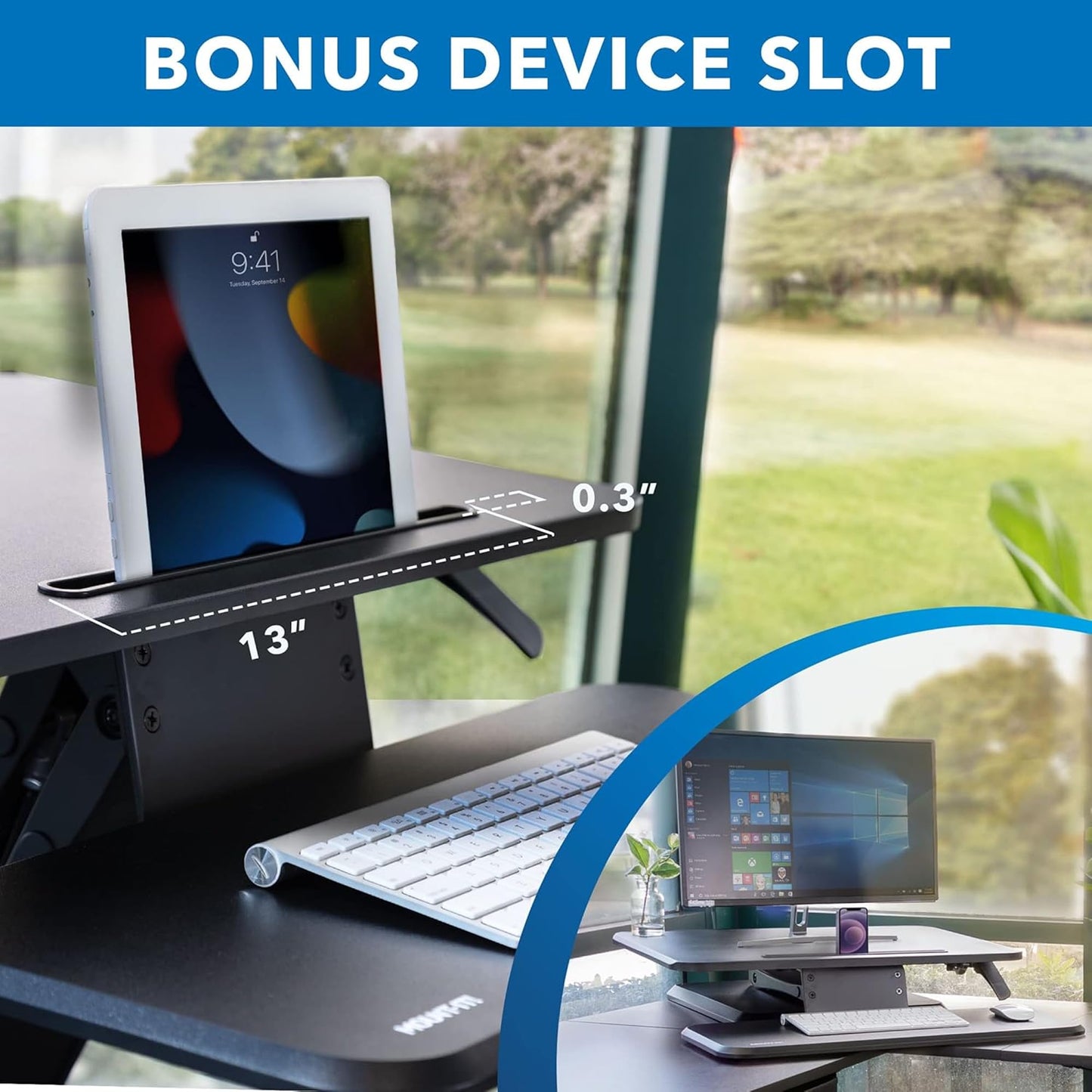Mount-It! Standing Desk Converter, Compact 25" Sit Stand Desk Riser with Gas Spring Lift, Adjustable Height Desktop Riser for Laptop, Monitor, and Keyboard, Small Home Office Desk Converter