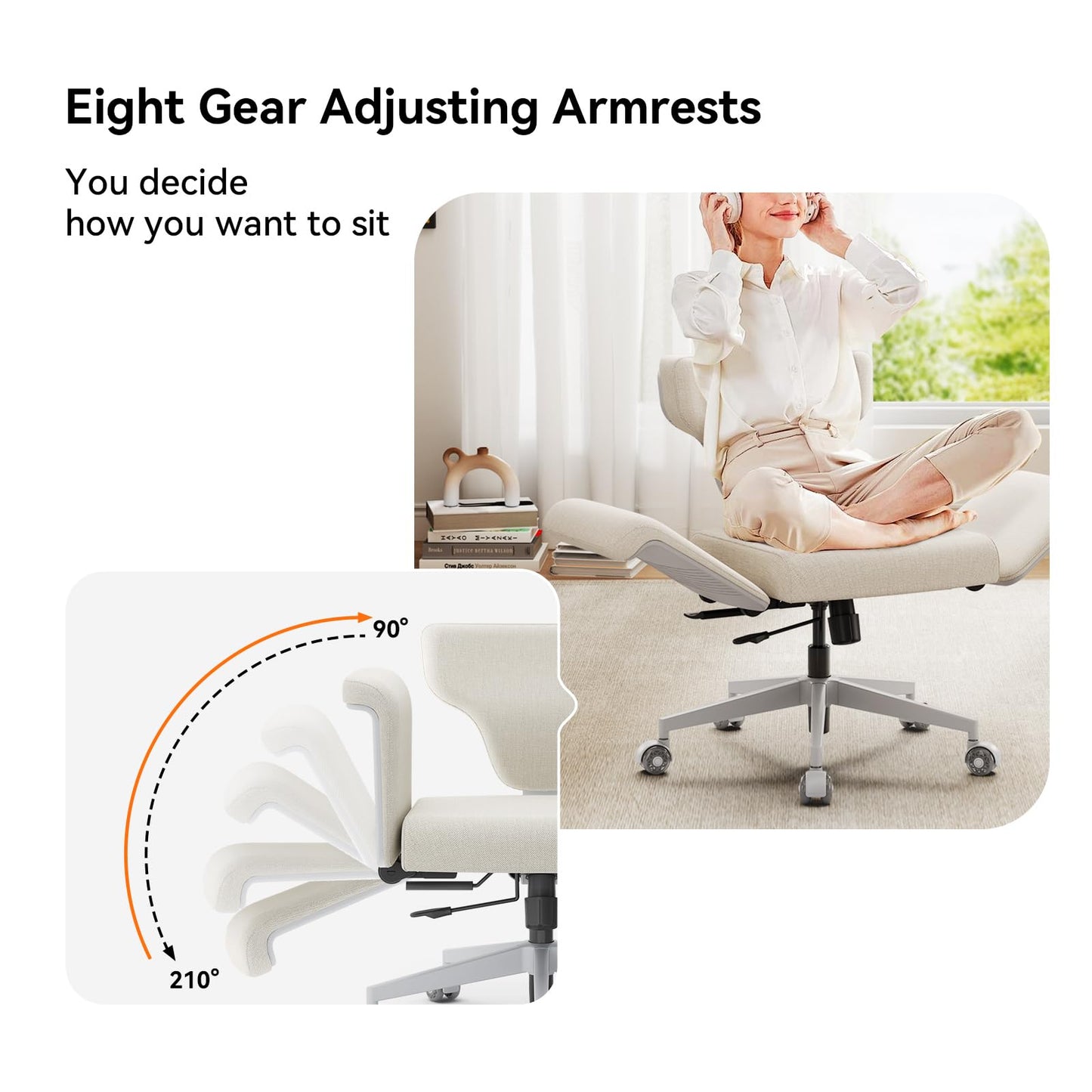 Newtral Freedom-X Criss Cross Chair with Wheels & Amrests- Cross Legged Office Chair with Laptop Tray, Multi-Position Recliner Chair, Adjustable Ergonomic Chair, Relax, Work from Home