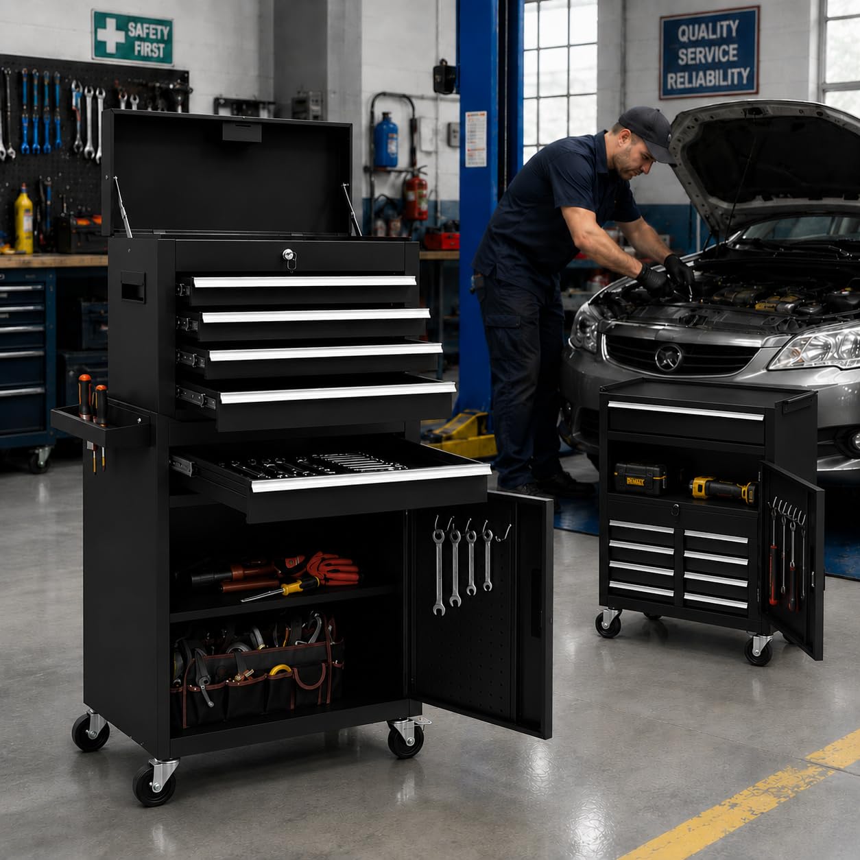 Rolling Tool Chest, 8-Drawer Tool Box Organizer, Lockable Steel Tool Cart