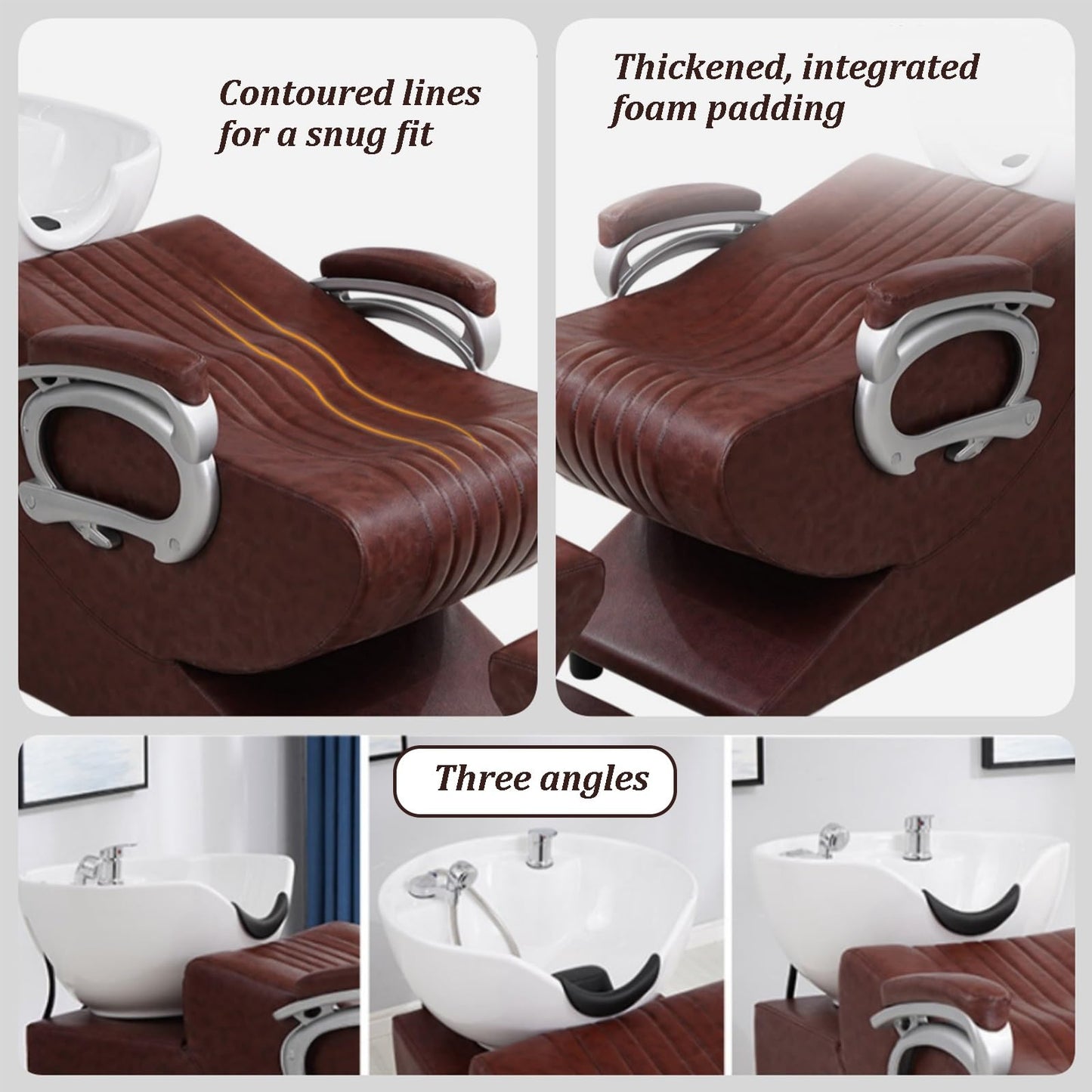 Dexinhdh Shampoo Barber Classic Chair, Shampoo Backwash Unit with Separate Footstool, Stretch Shower Head, Ceramic Shampoo Bowl Sink Chair for Spa Beauty Barbershop(E)