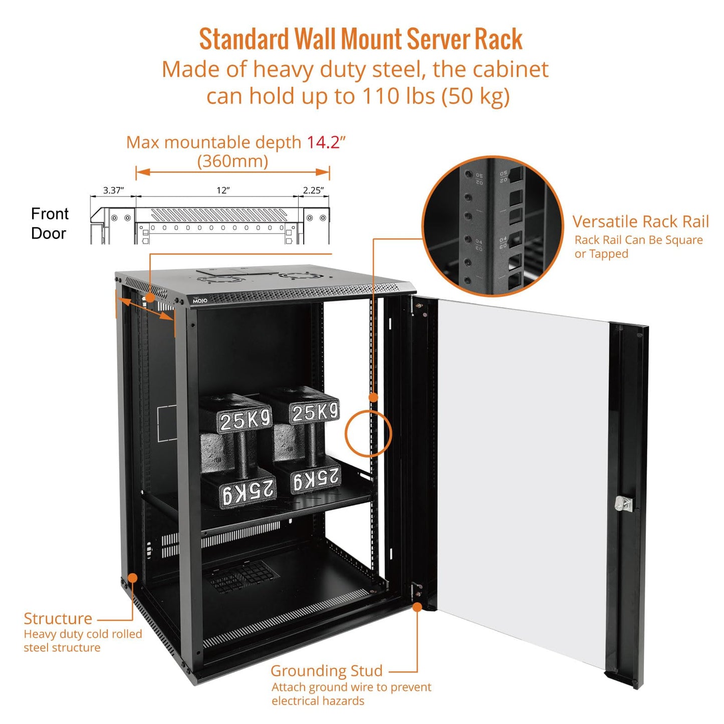Tecmojo 18U Wall Mount Rack Network Cabinet for 19" IT Equipment,with Lockable Glass Door and Side Panels,Cooling Fan,Black,17.7inch Depth for AV/Computer/Electronics Equipment Data Rack