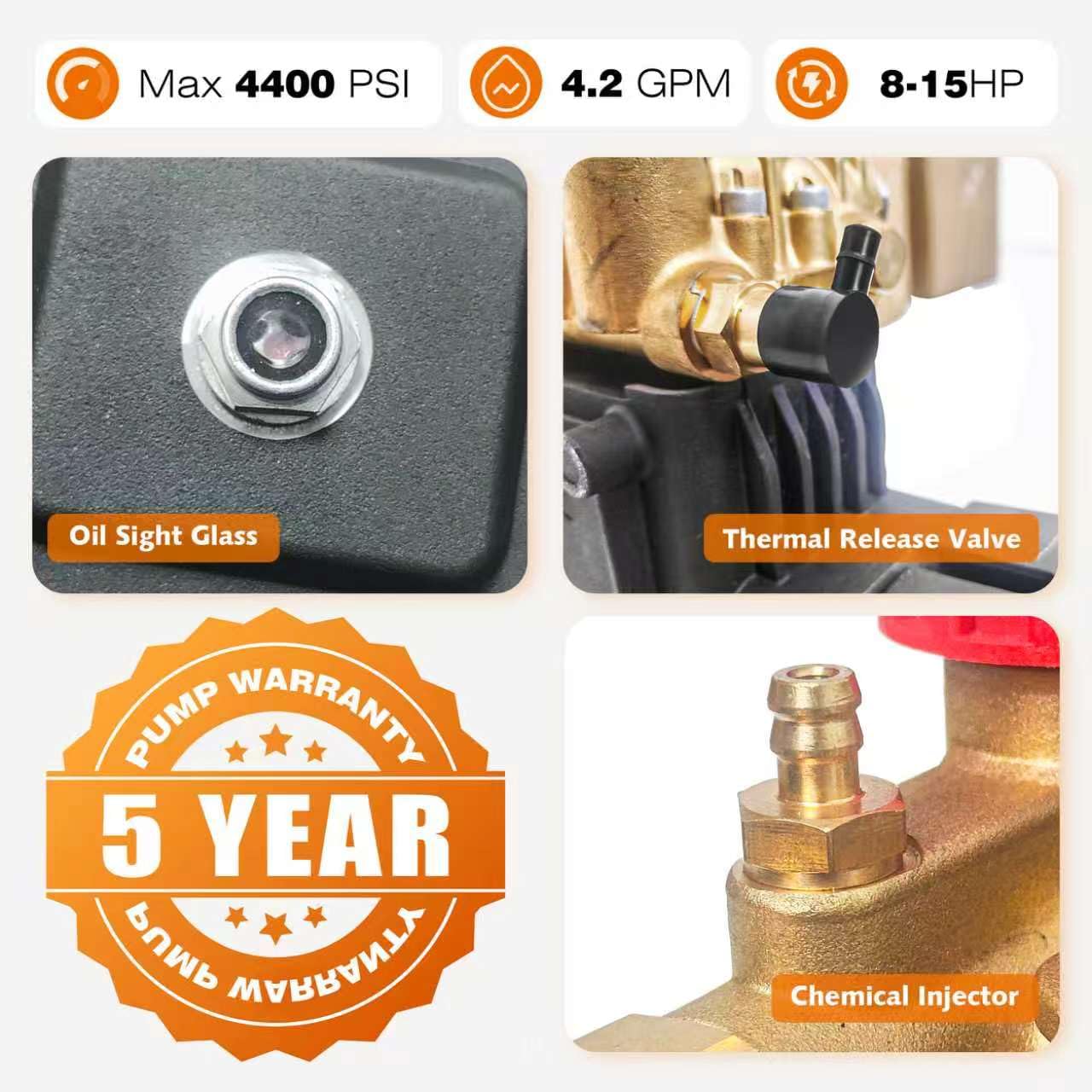 4400 PSI Triplex Pressure Washer Pump, 1" Shaft Crankshaft Pump