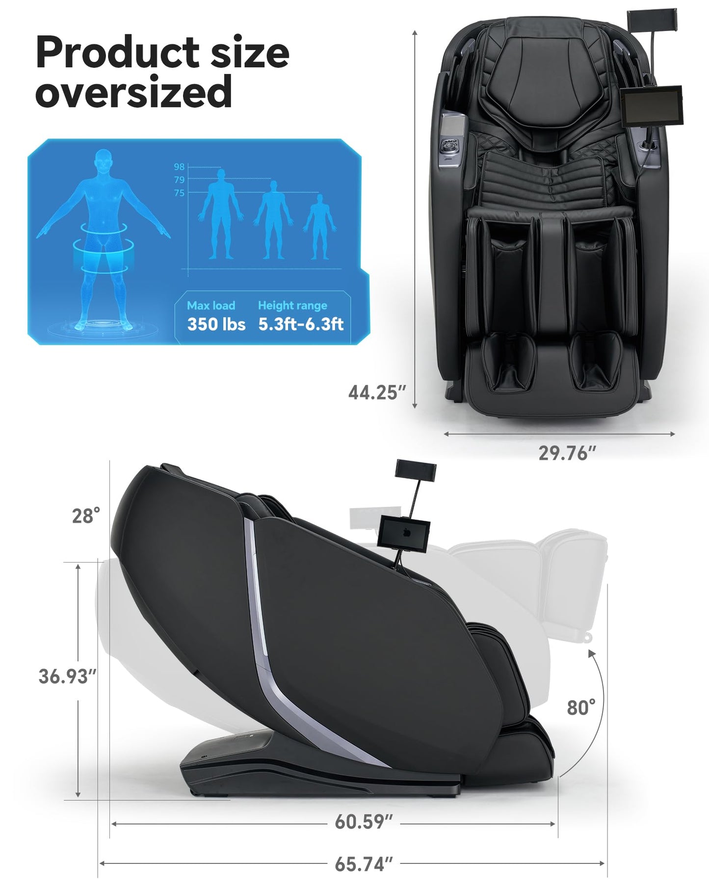 4D Smart Massage Chair Full Body - Zero Gravity Massage Chair Recliner with 53" SL Track, 15 Auto Modes, Body Scan, Heat & App Control - Luxury Shiatsu Massager for Sports Recovery & Home Office,Black