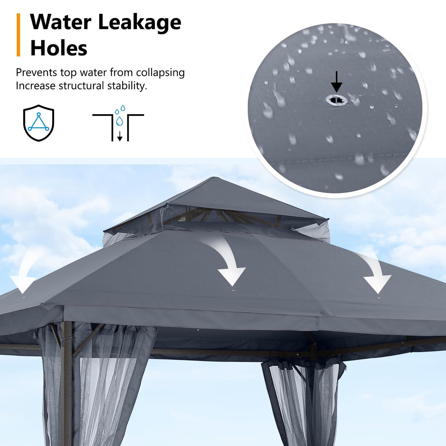 ABCCANOPY Outdoor Patio Gazebo 11x11 - Double Roof Canopy with Mosquito Netting for Backyard, Deck, Garden, Lawn, Dark Gray