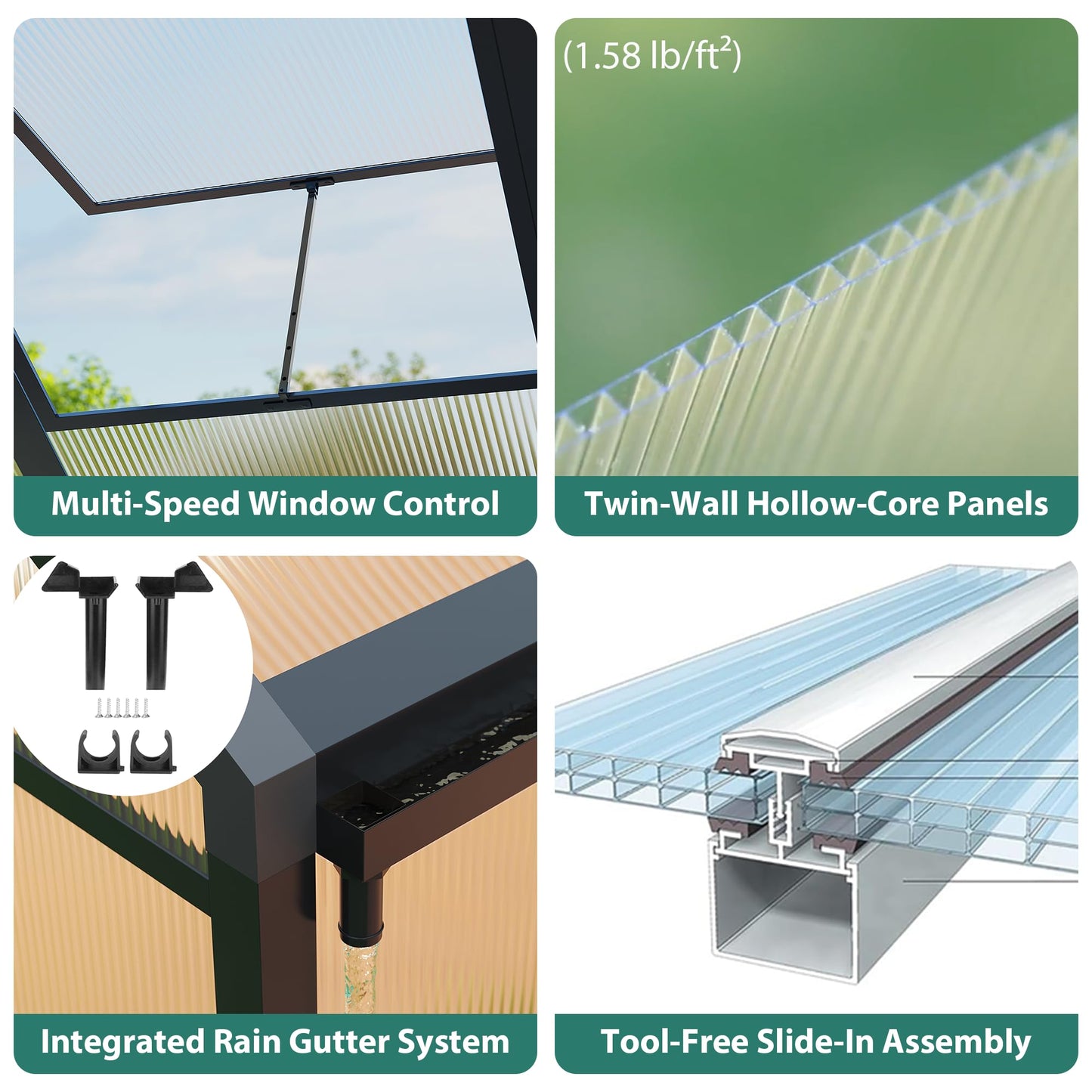 6x8ft Greenhouse Aluminum Greenhouse for Outdoors with Roof Vent, Lockable Outward-Opening Swing Door, Heavy-Duty Polycarbonate Walk-in Green House for Garden, Backyard, Patio, Lawn, Dark Grey