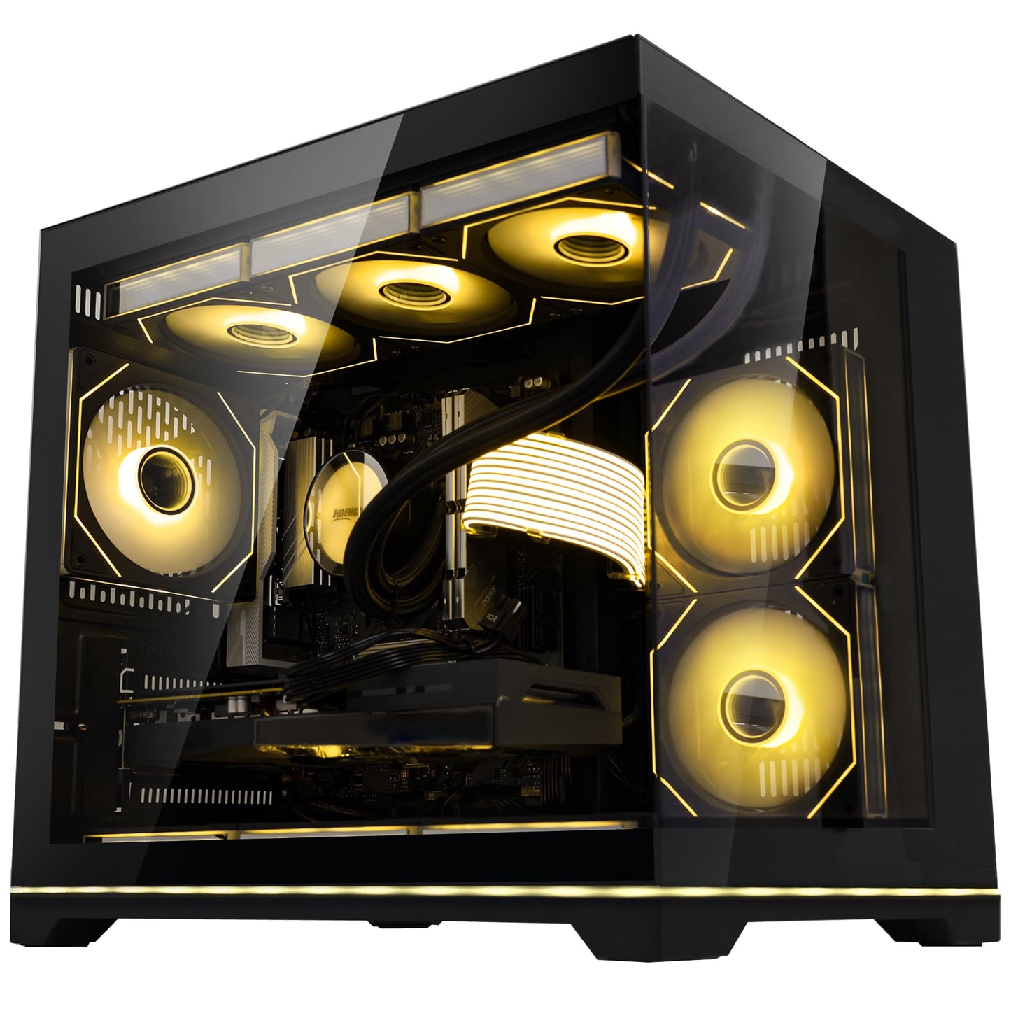 HOENGAGER Software ARGB Control Gaming PC Desktop - AMD Ryzen 7 9700X - GeForce RTX 5070 (12GB) - 32GB DDR5 6000MHz - 1TB PCIe NVMe SSD - Black Panoramic Glass Case, RGB Fans, Wi-Fi, Win 11
