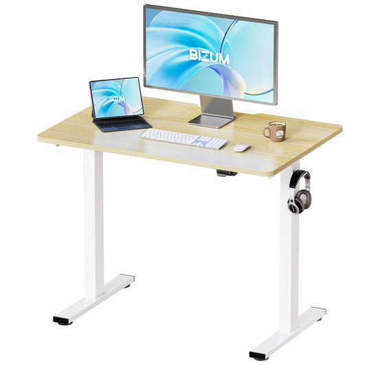 BIZUM 35.4" Small Electric Standing Desk Height Adjustable, Whole Piece Stand Up Computer Desk Work Study Writing Gaming Desks for Home Office Oak
