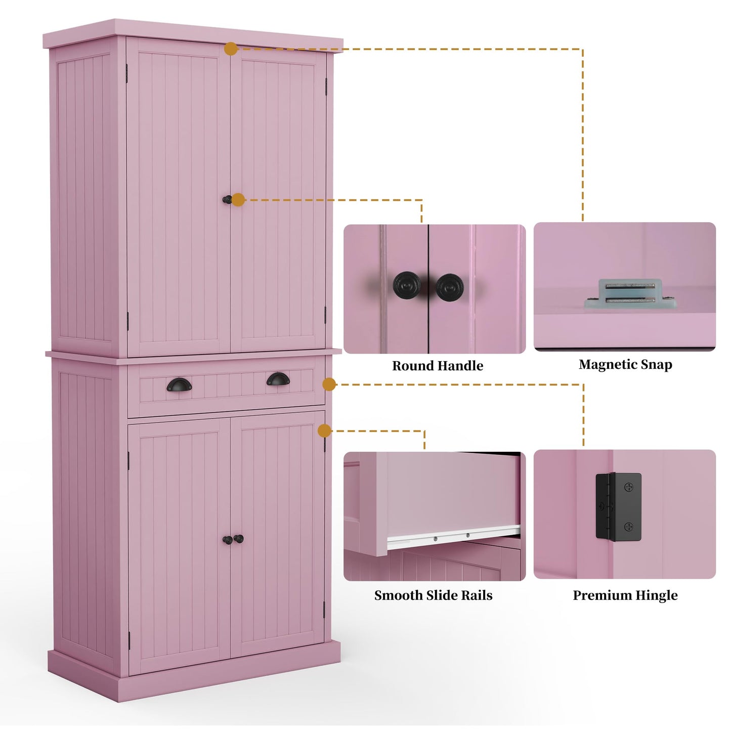 ARTPOWER 72" Tall Kitchen Pantry Storage Cabinet with Drawer and Adjustable Shelves, Pantry Cabinet for Kitchen, Bathroom or Hallway, Pink