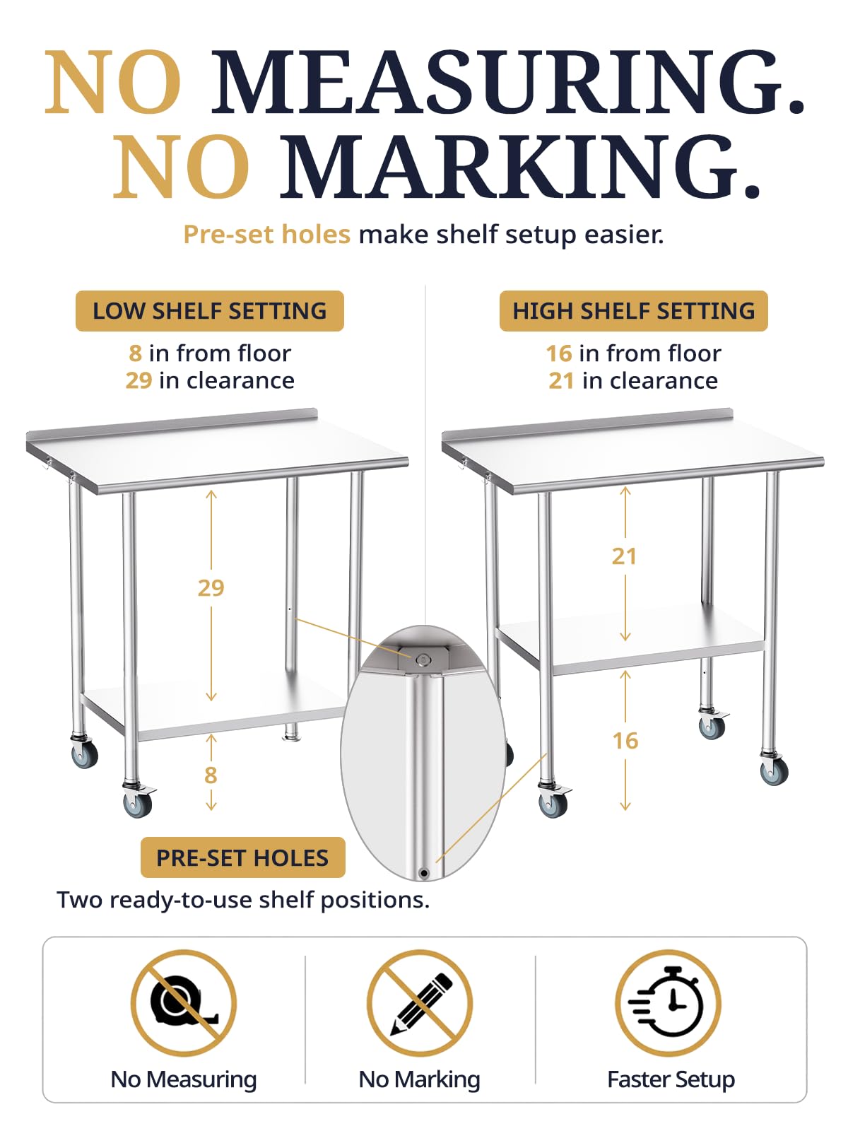 Atelicf All-Stainless Steel Prep Table, 30 x 36 Inch, with Rounded-Corner Backsplash, Casters and Adjustable Undershelf, Heavy-Duty Build for Outdoor Use, Restaurants, Kitchens, Gardens, and Garages