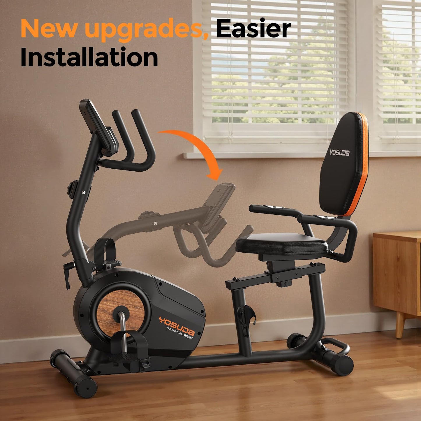 YOSUDA Recumbent Exercise Bike for Home，Magnetic Staionary Bike for Seniors/Adults with Adjustable Seat, 350LB Capacity, 16-level Resistance, LCD Monitor & Pulse Sensors