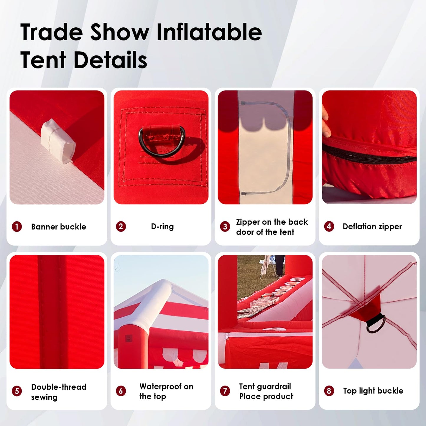 13x13ft Inflatable Event Tent with 550W Blower - Red & White Striped Advertising Canopy, Waterproof Pop-up Vendor Booth - Portable Air Tent for Trade Shows, Farmers Markets, Carnivals & Camping
