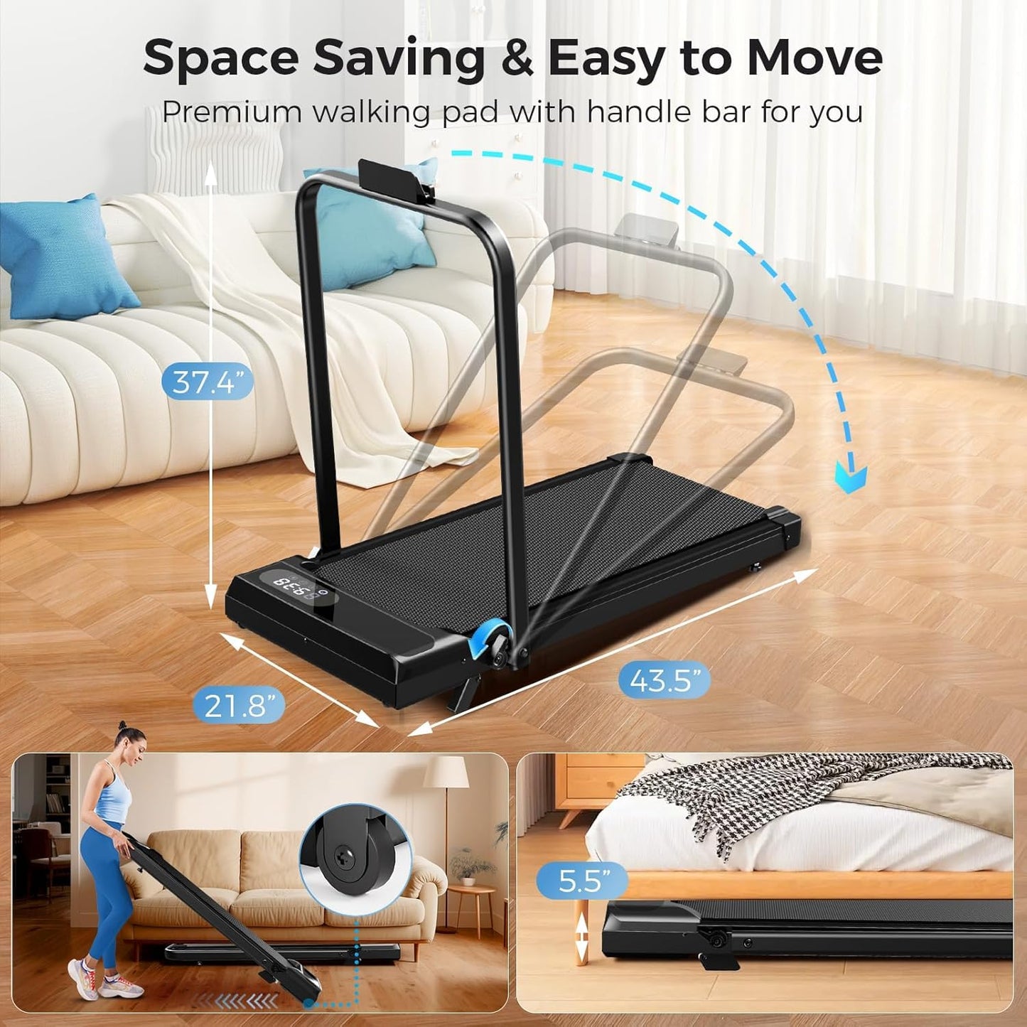 Walking Pad with Incline, 2.5HP Walking Pad Treadmill, 3 in 1 Portable Under Desk Treadmills for Home Small Space, Foldable Home Walk Pad with Remote Control, 350LBS Capacity