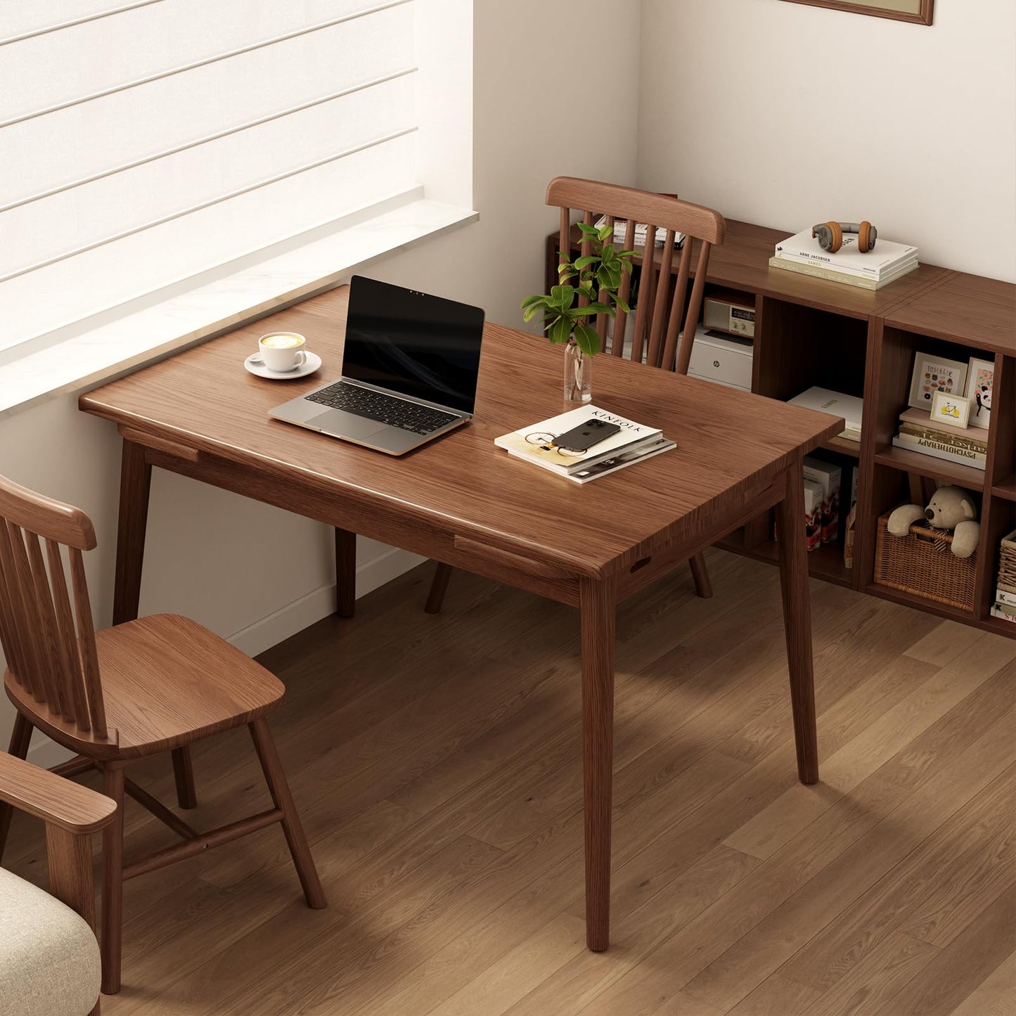 DONGMUWUJEE Solid Wood Extendable Dining Table for 4-8, 47.2” to 70.8” Expandable Table, Easy Assembly Extendable Dining Room Table, 3-in-1 Design, Ideal for Dining Room, Kitchen, Living Room (Walnut)