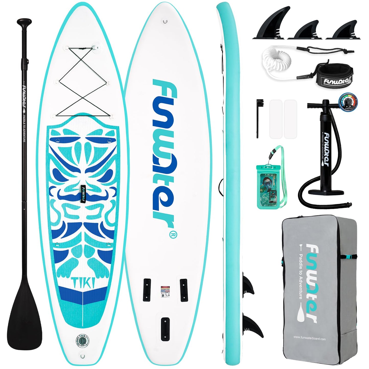 FunWater Inflatable 10'6×33"×6" Ultra-Light (17.6lbs) SUP for All Skill Levels Everything Included with Stand Up Paddle Board, Adj Floating Paddles, Pump, ISUP Travel Backpack, Leash,Waterproof Bag