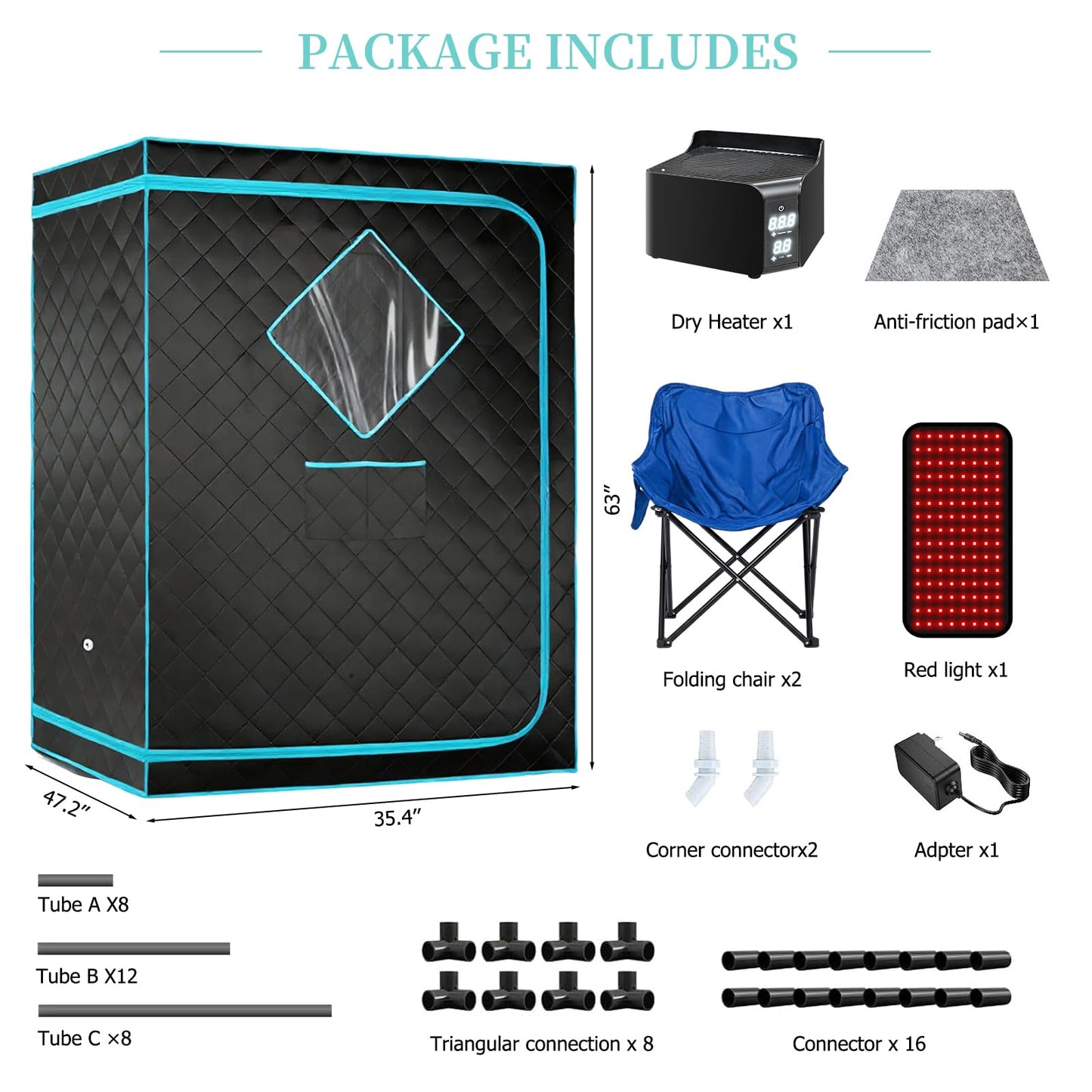 ZONEMEL Upgrade Portable Hot Air Sauna, 1 or 2 Person Home Sauna, 1500W & 149°F Dry Sauna Box, with 660nm Red Light Therapy, Folding Chairs (110V)