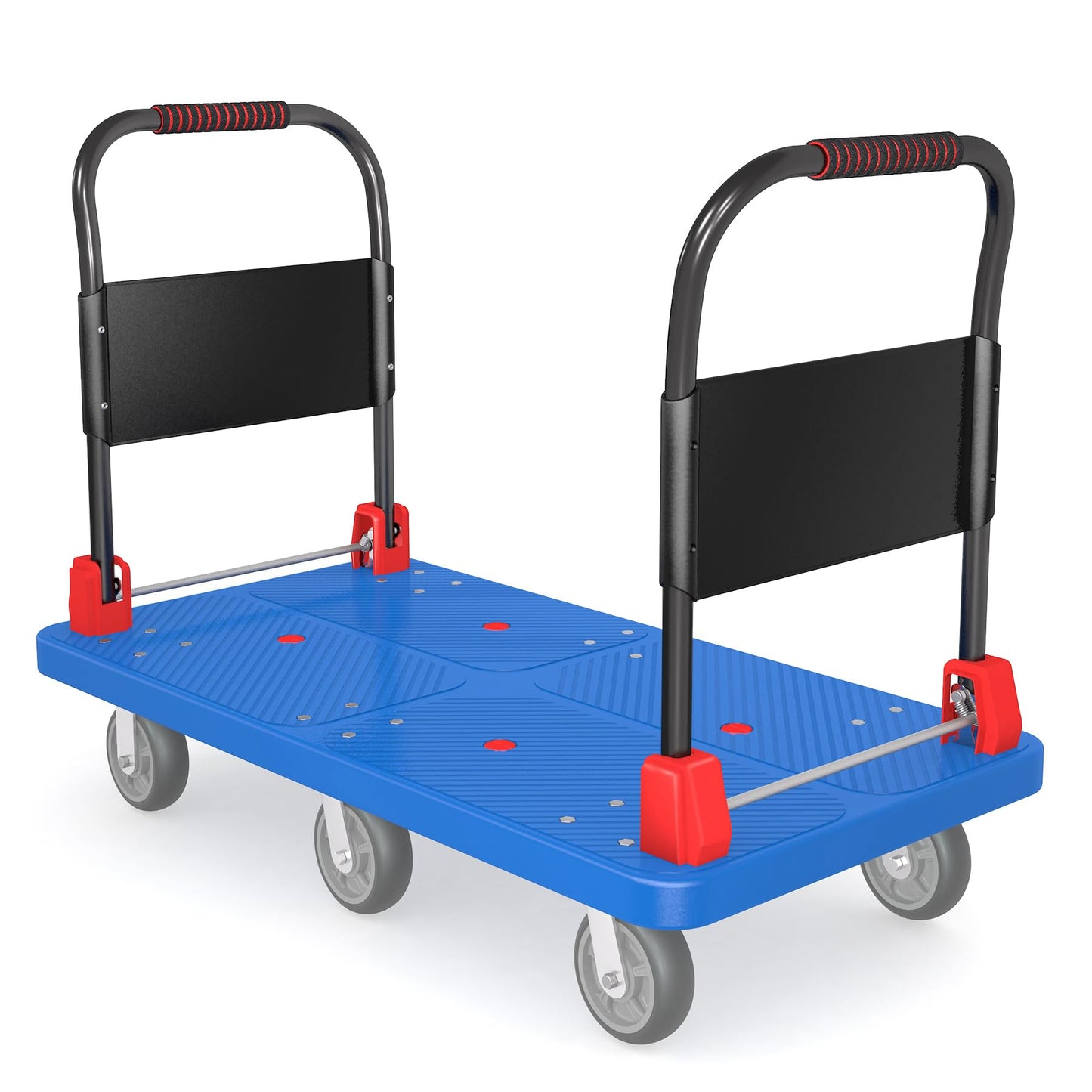 2200 lb Heavy Duty Platform Truck with Dual Handrails & 6 Rubber Wheels