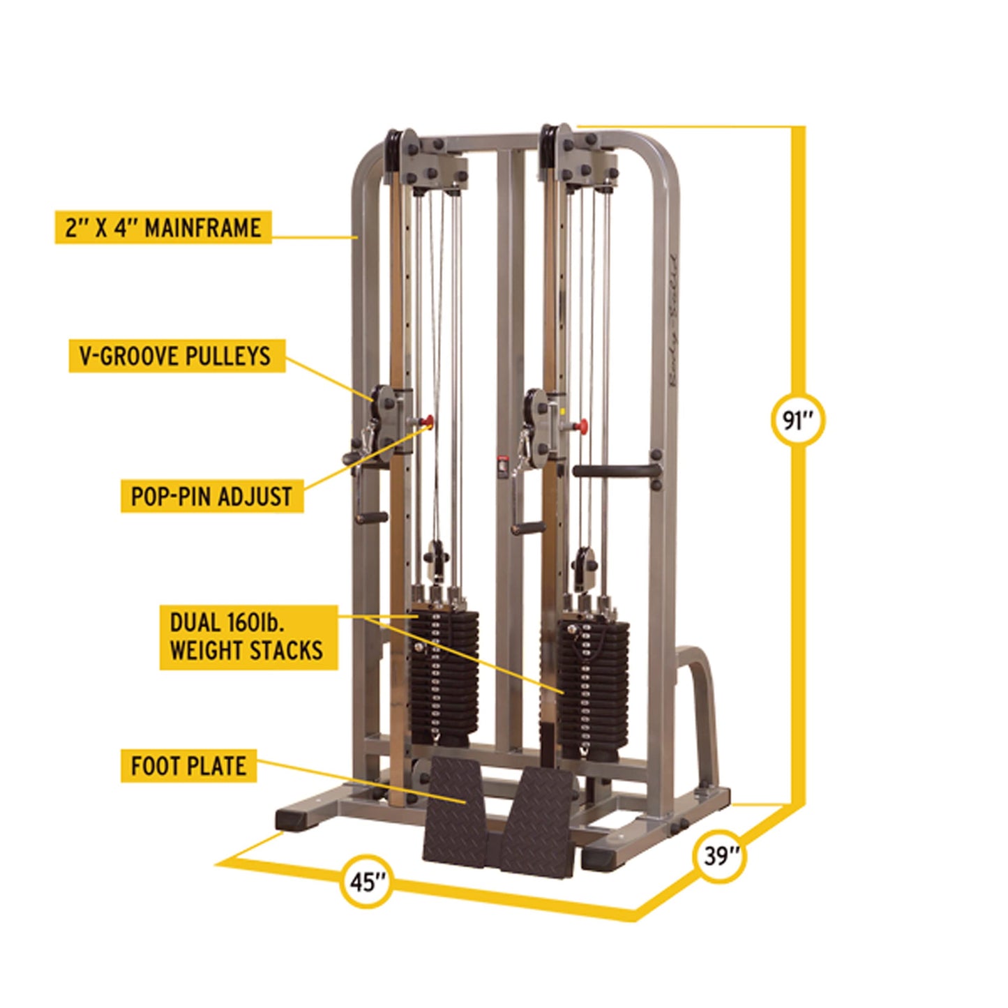 Body-Solid (SDC2000G/1) Pro Club Line Dual Cable Column Machine for Home Gym, Functional Training with Dual Weights Stack & Pulley Cable Workout Machines for Strength Training