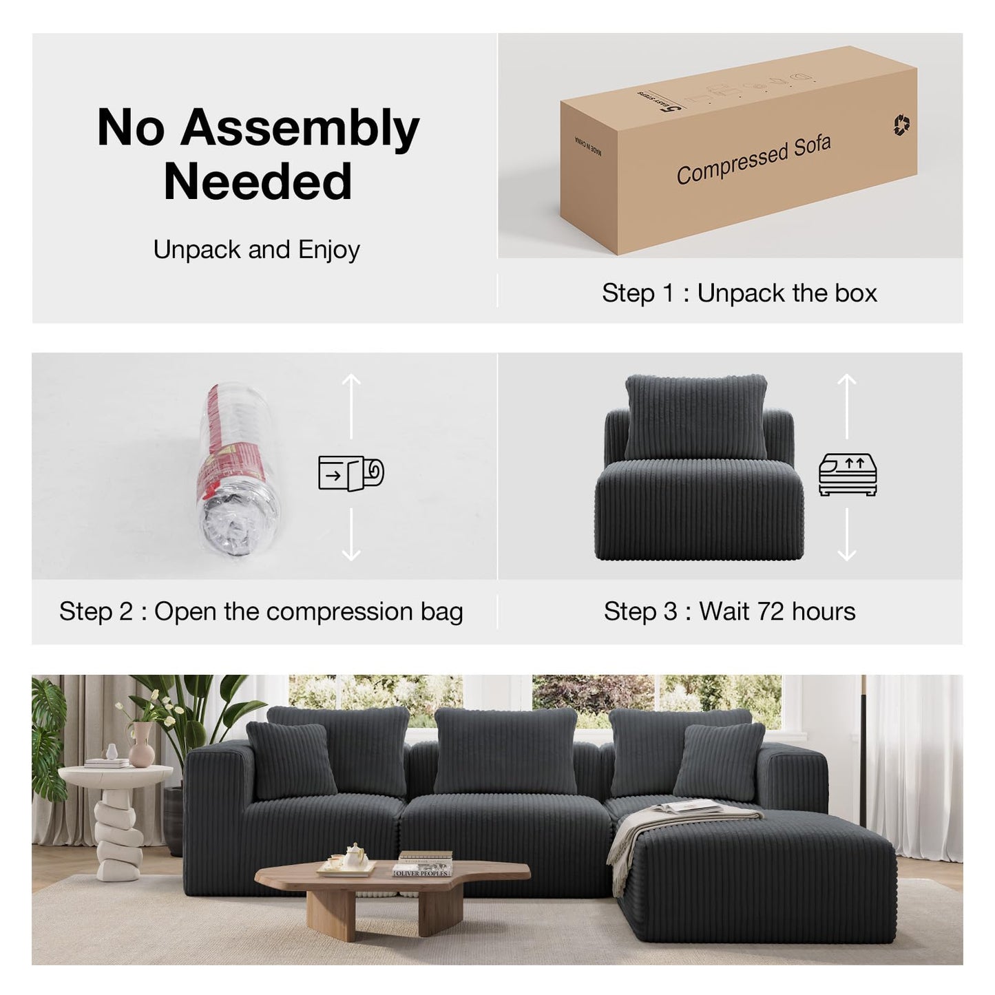 Novilla 141" Modular Sectional Sofa, Modern Cloud Sectional Couch with Smarts Coil® Support, U-Shape Boneless Couch for Living Room Apartments, No Assembly Required, Dark Gray (4 Seat w/ 2 Ottoman)