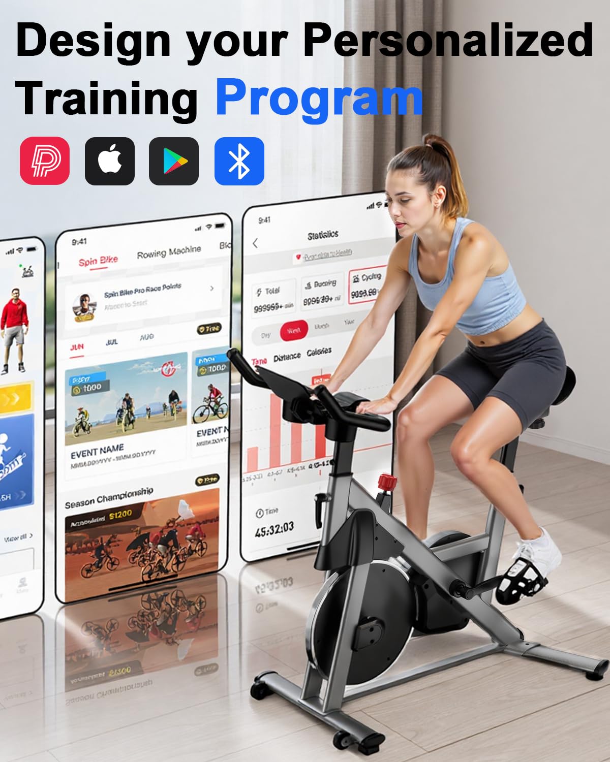 Superun Exercise Bike, Stationary Bikes for Home Gym with 32-Level Magnetic Resistance, 300LBS Capacity Indoor Cycling Bike with Comfortable Seat, LED Display