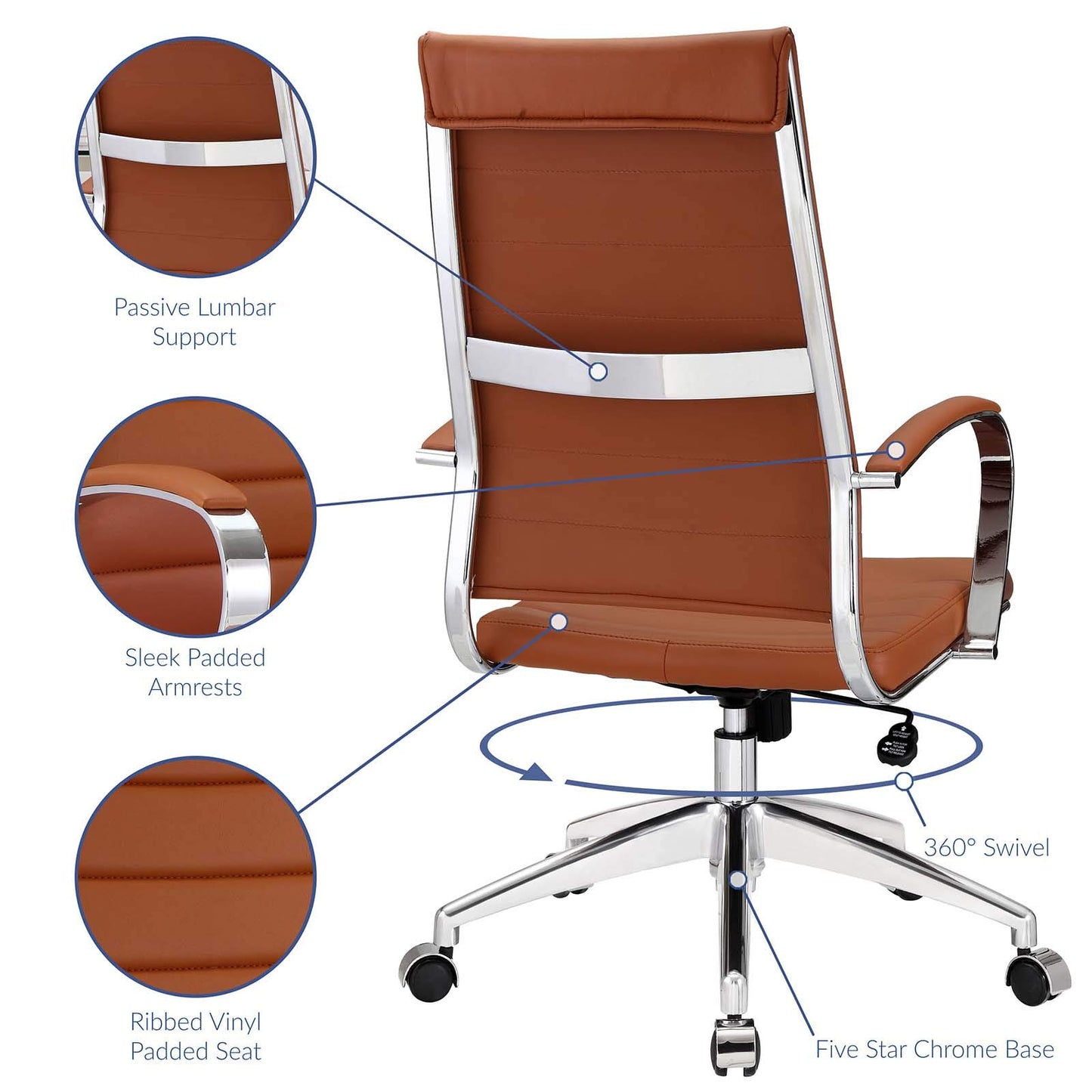 Modway Jive Ribbed High Back Tall Executive Swivel Office Chair With Arms In Terracotta