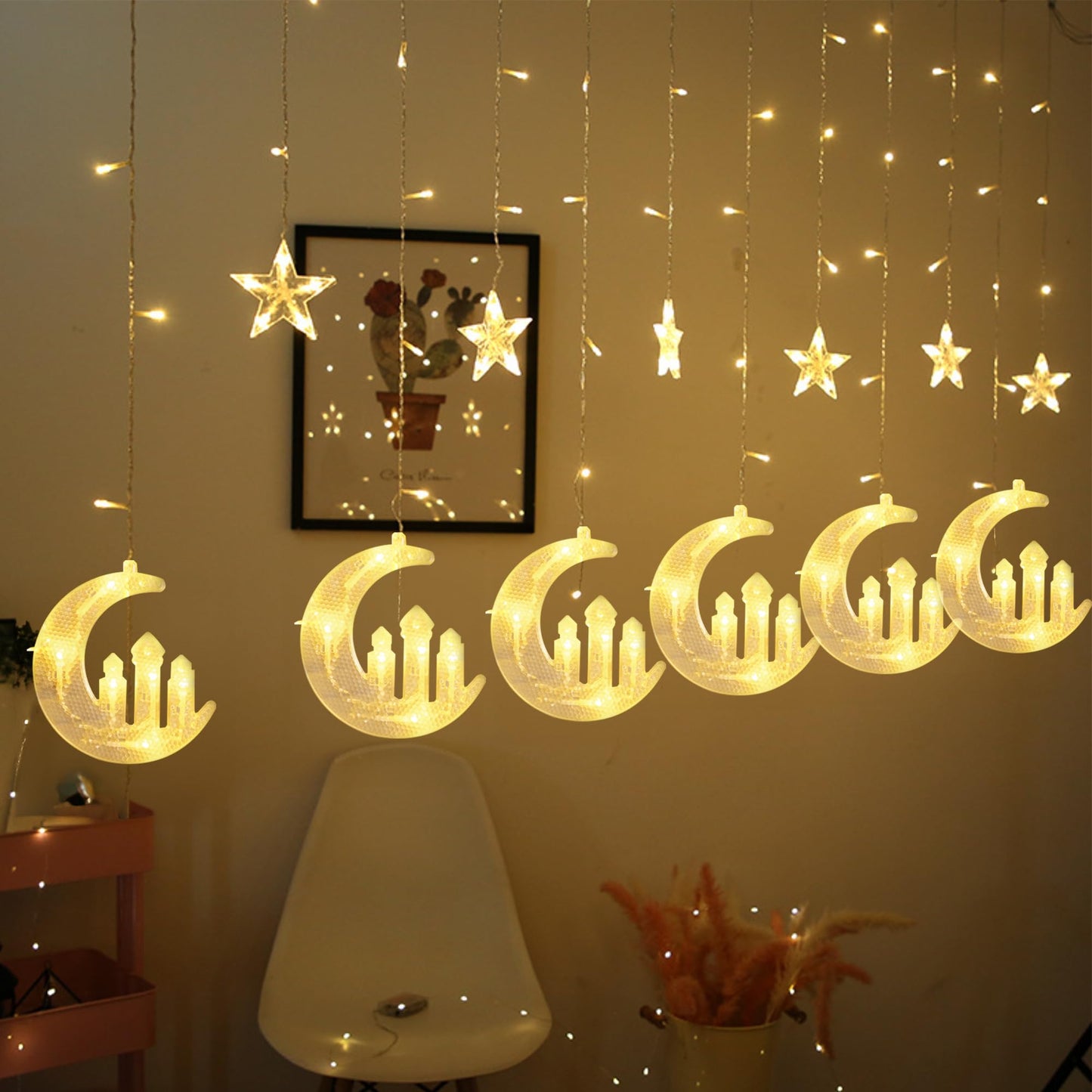 Dazzle Bright Curtain Fairy String Lights, 138 LED, 8 Lighting Modes, Warm White, Model HB-200COI, Perfect for Home Holiday Decor