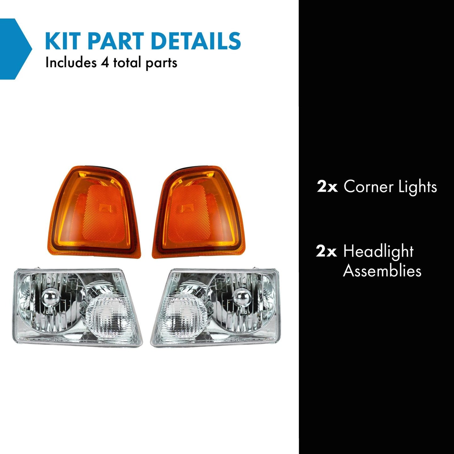 TRQ Headlight & Corner Light Kit for 2001-2005 Ford Ranger, Orange, Model LKA55916