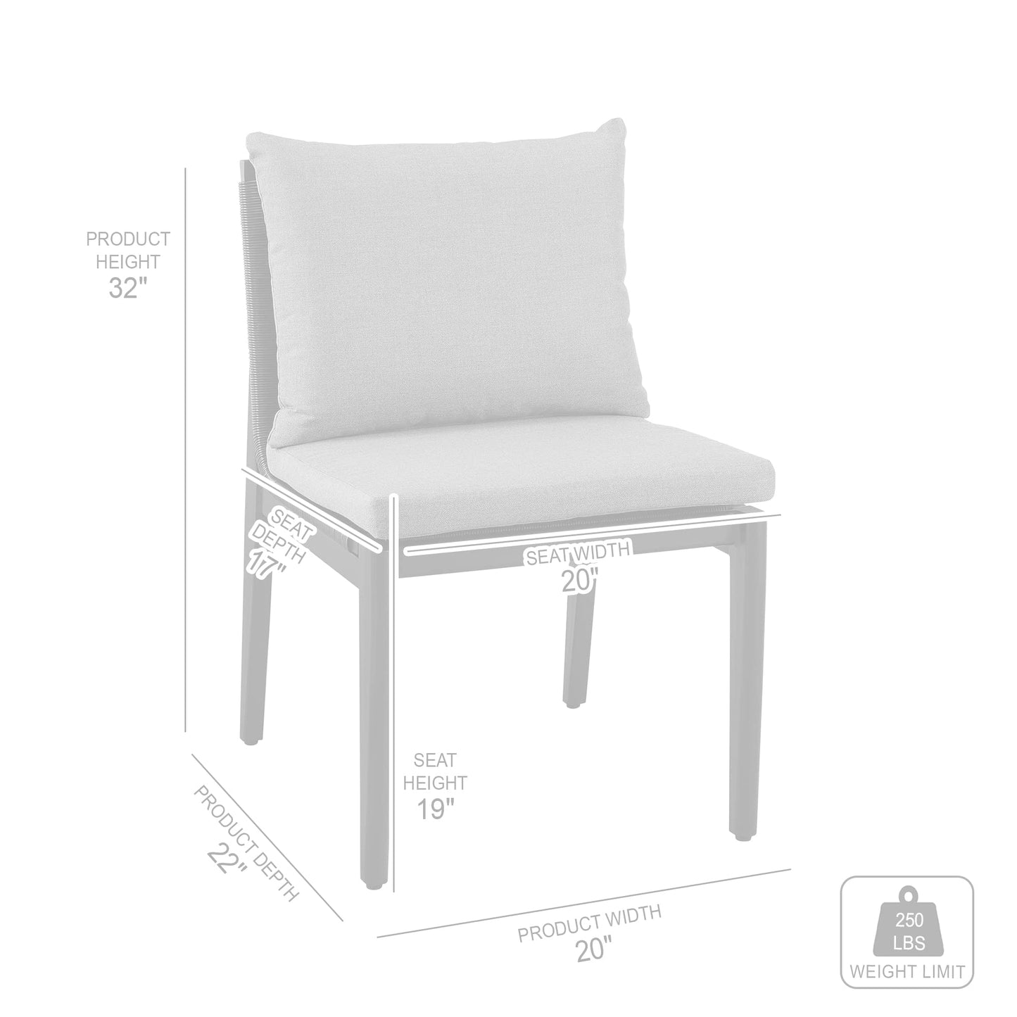 Armen Living Grand Outdoor Patio Dining Chairs in Aluminum with Grey Cushions - Set of 2