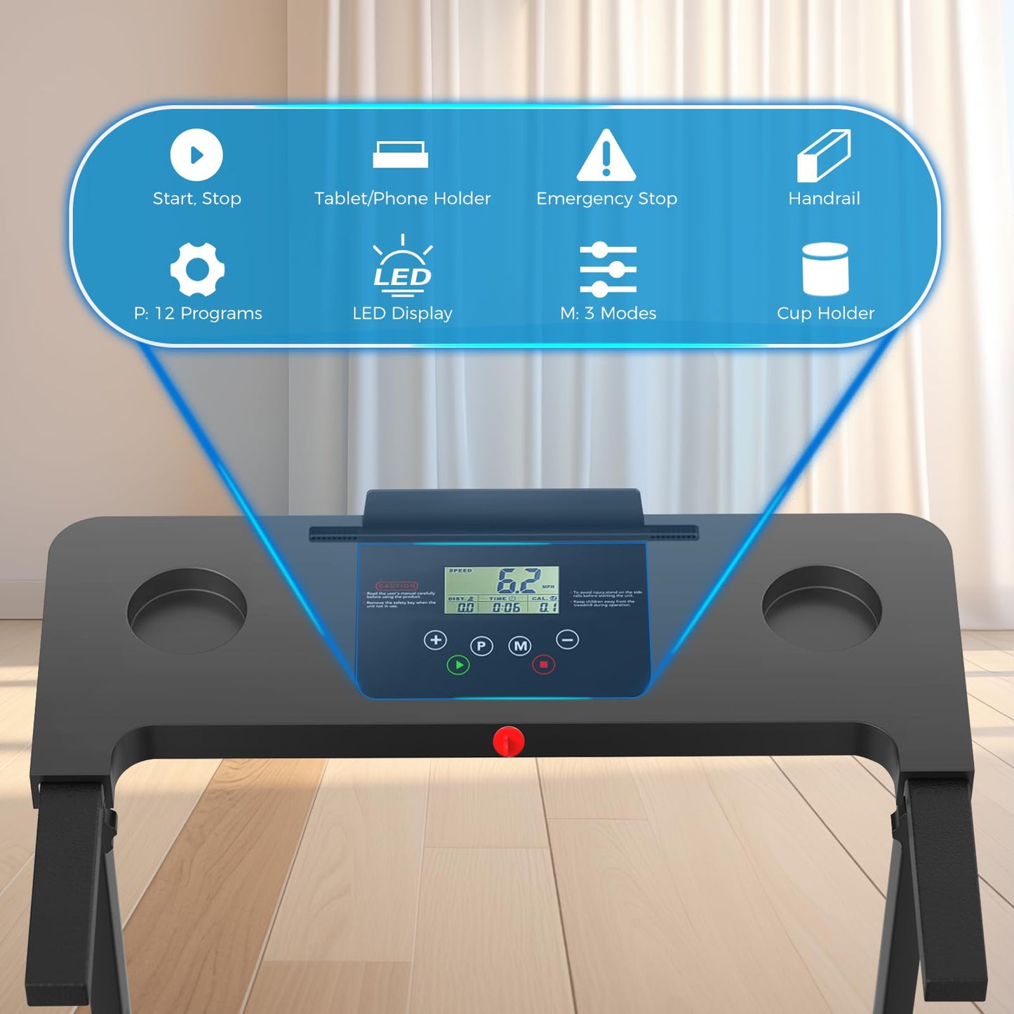 Walking Pad Treadmill with 12% Incline & Handrail, 3.0 HP Brushless Motor, 330 lb Capacity, 0.6-6.2 MPH, Compact Under-Desk Foldable Treadmill with LED Display and Cup Holders for Home Office