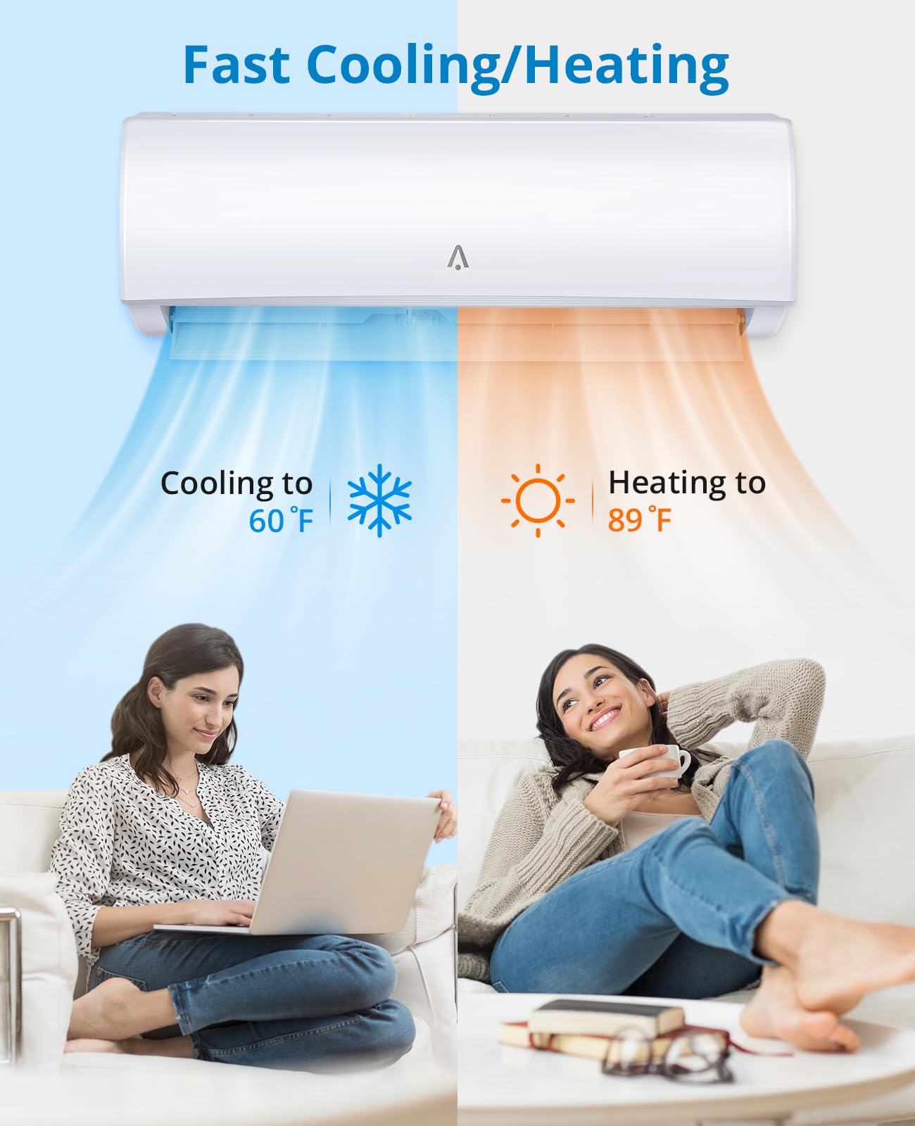 12,000 Btus Mini Split AC, 21 SEER2 Wall Mounted AC with Heat Pump & Installation Kits, Ductless Inverter Split-System Air Conditioners Cools Up to 750 Sq. Ft, WIFI and Remote Control, 230V