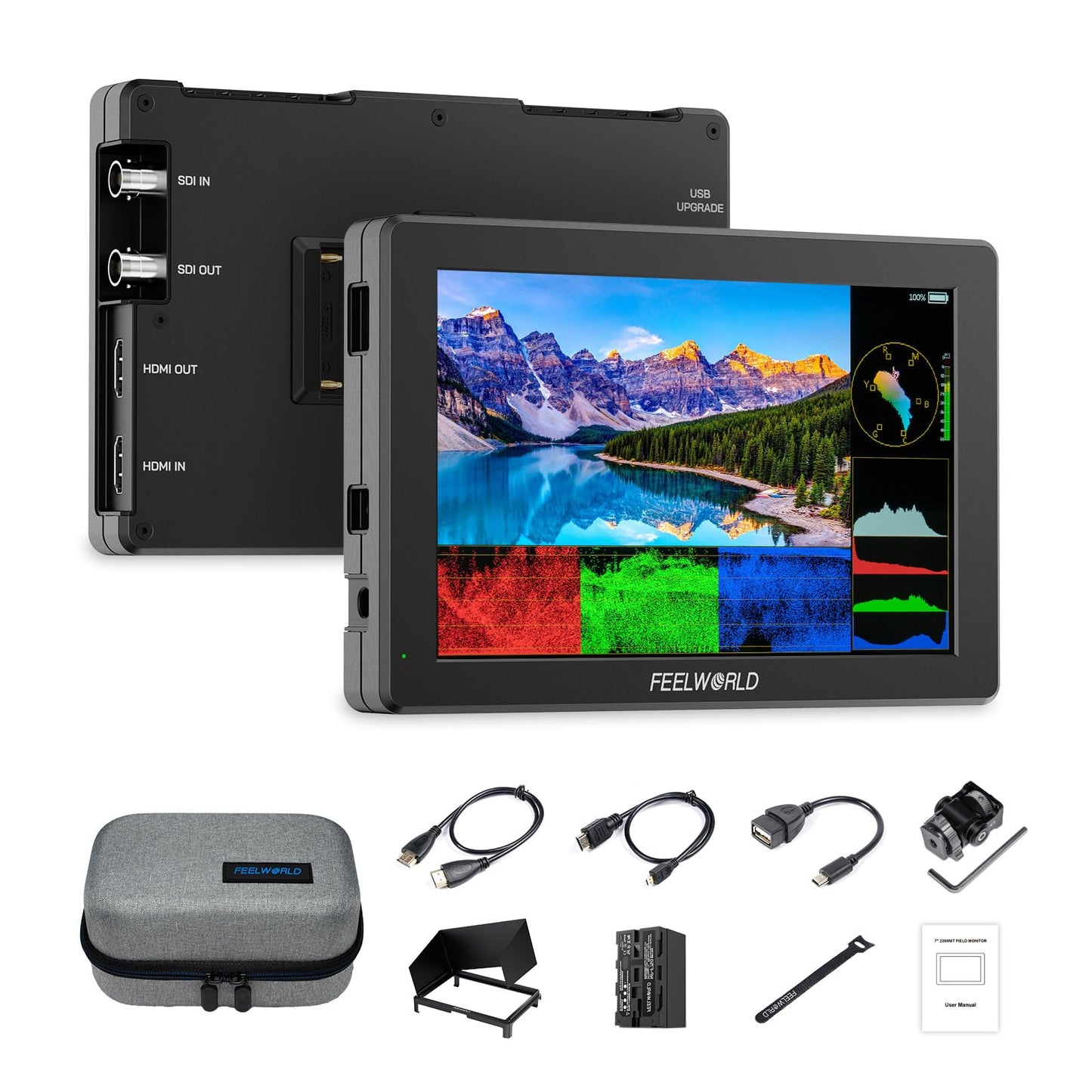 FEELWORLD T7SPRO 3G-SDI 2000Nit Aluminium Camera Field Monitor 7 Inch 1920x1200 IPS DLSR Video Monitor with 4K HDMI in/Out 3D LUTs Waveform 9:16 Marker F750 4400mAh Battery Hot Shoe Mount and Bag