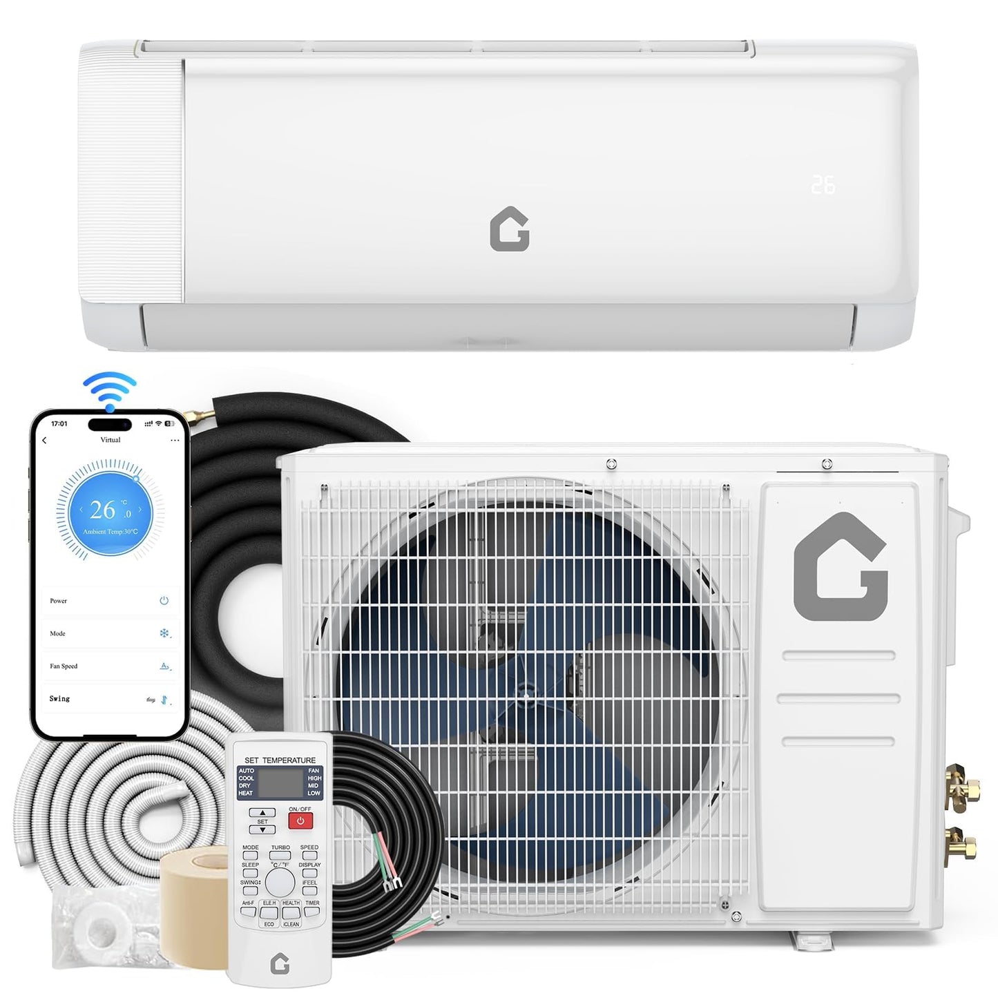 12,000 BTU Mini Split AC & Heat Pump | 115v, Inverter, Smart WiFi, Remote | Ultra-Quiet, Energy Efficient for 750 Sq.Ft Space