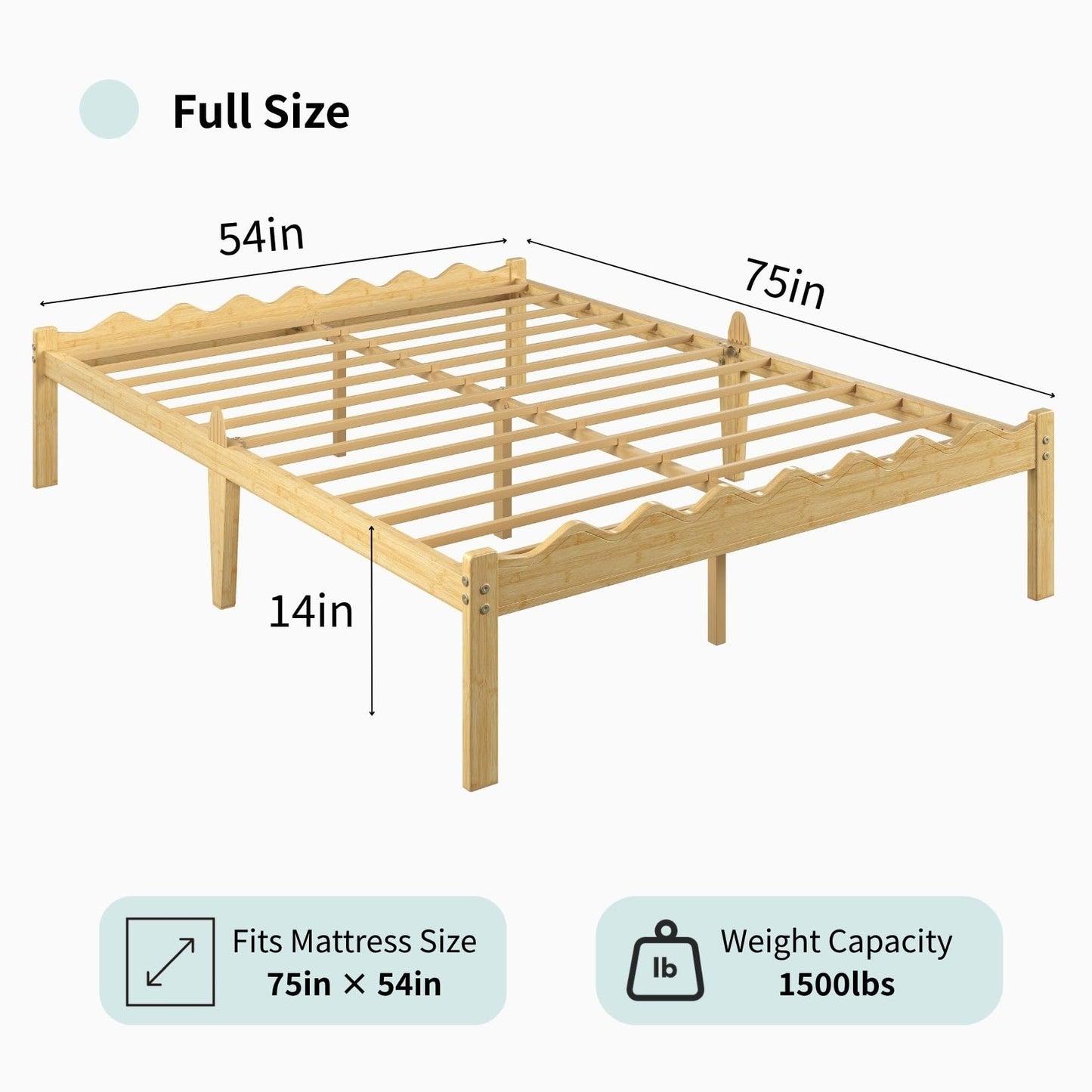 FSCHOS 14 Inch Bamboo Full Size Platform Bed Frame