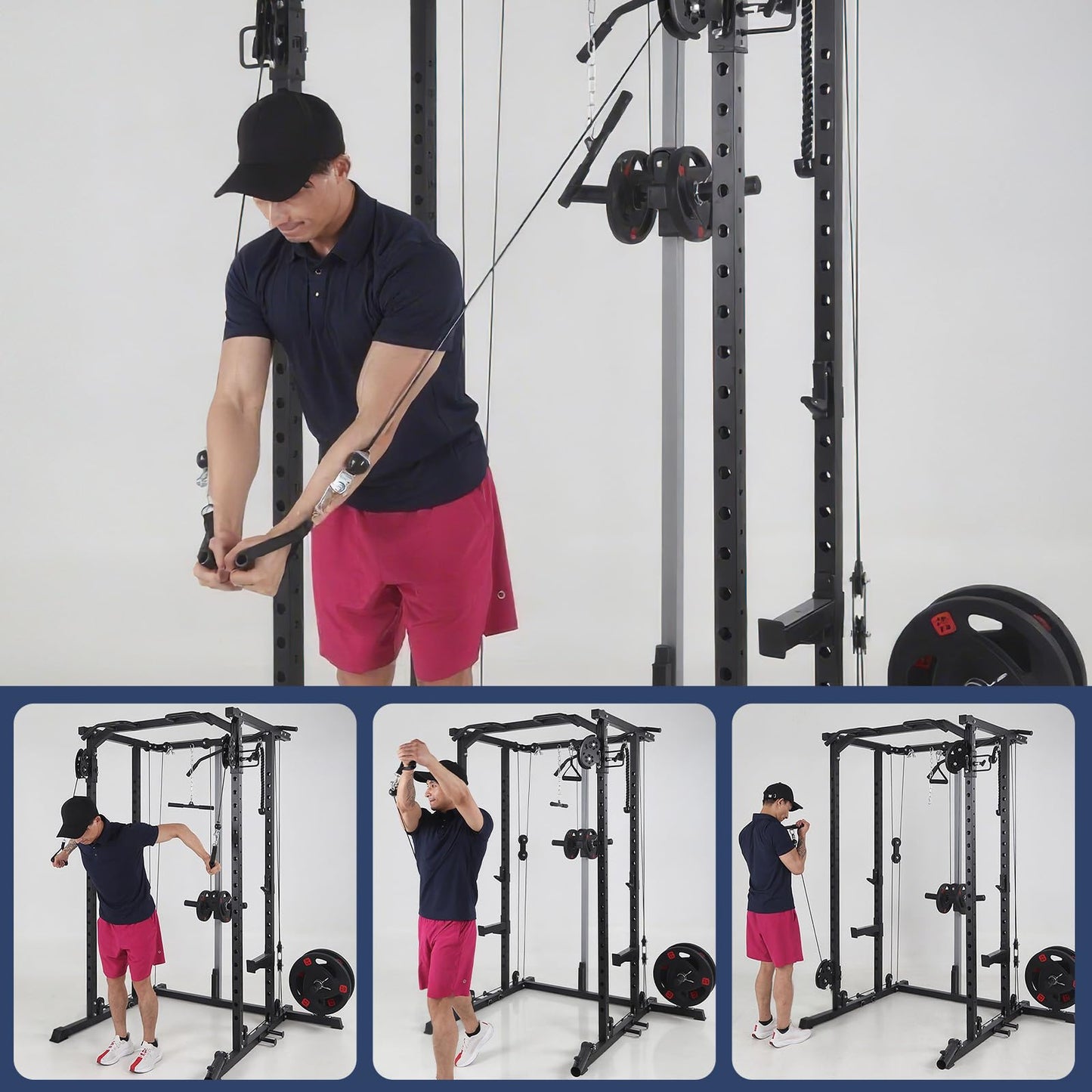 GarveeLife Power Cage,2000LBS All in One Squat Power Rack with Dual Pulley Cable Crossover System,Heavy-Duty Steel Construction Squat Rack for Strength Training