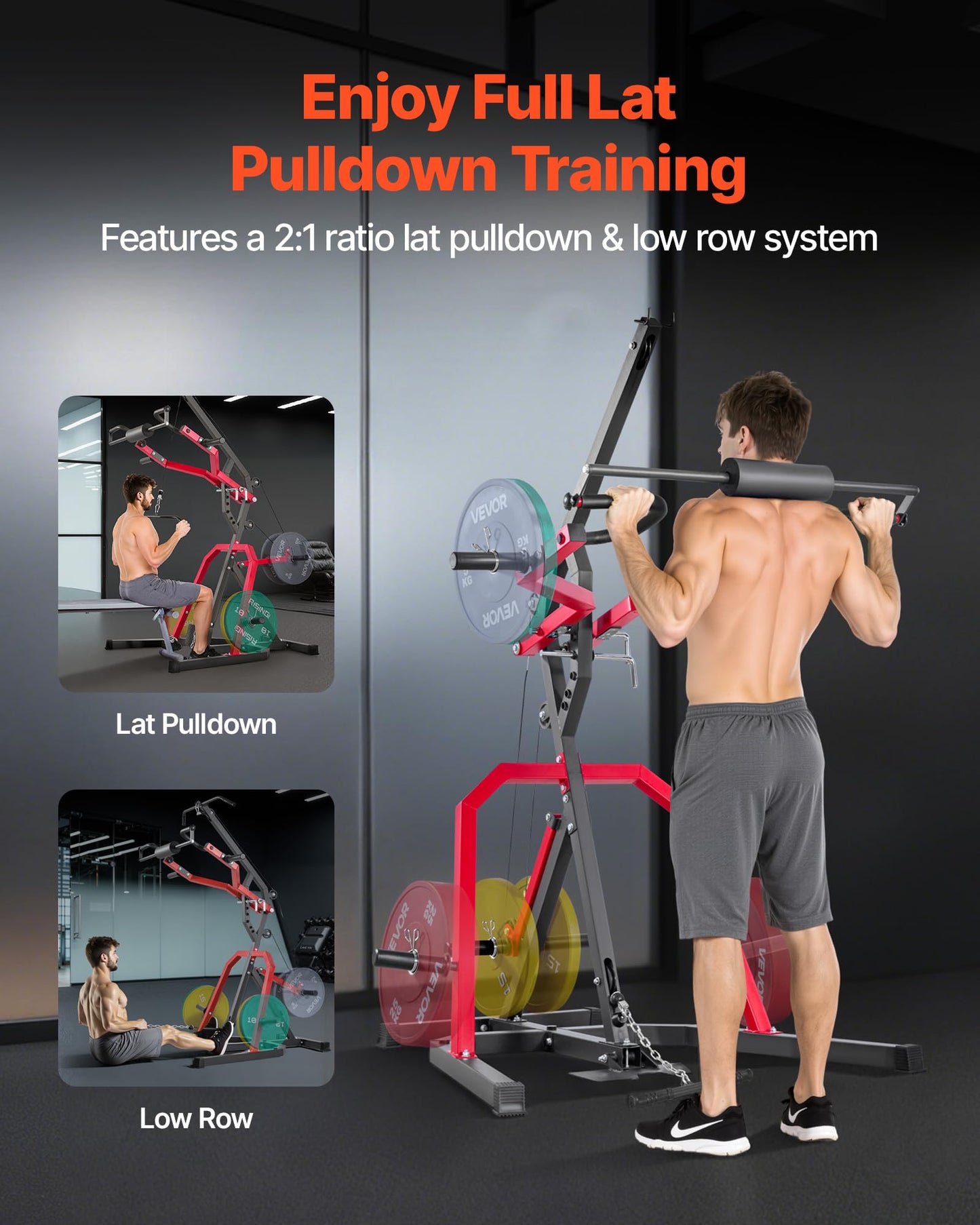 VEVOR Home Gym Equipment, Leverage Gym with 2:1 Ratio LAT Low Row System, Strength Training Machine for Squats Deadlifts Bench Press Bicep Curls, Home Gym Machine, Adjustable Full Body Workout Station