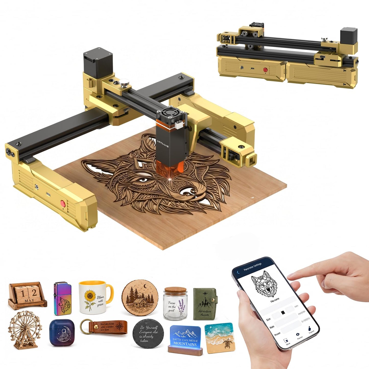 Artilume Laser Engraver 7000mW Laser Engraver Machine with App Control Higher Accuracy Lazer Cutter with 200x150mm Working Area for Wood,Leather Acrylic DIY & Crafting and Small Business(T1)