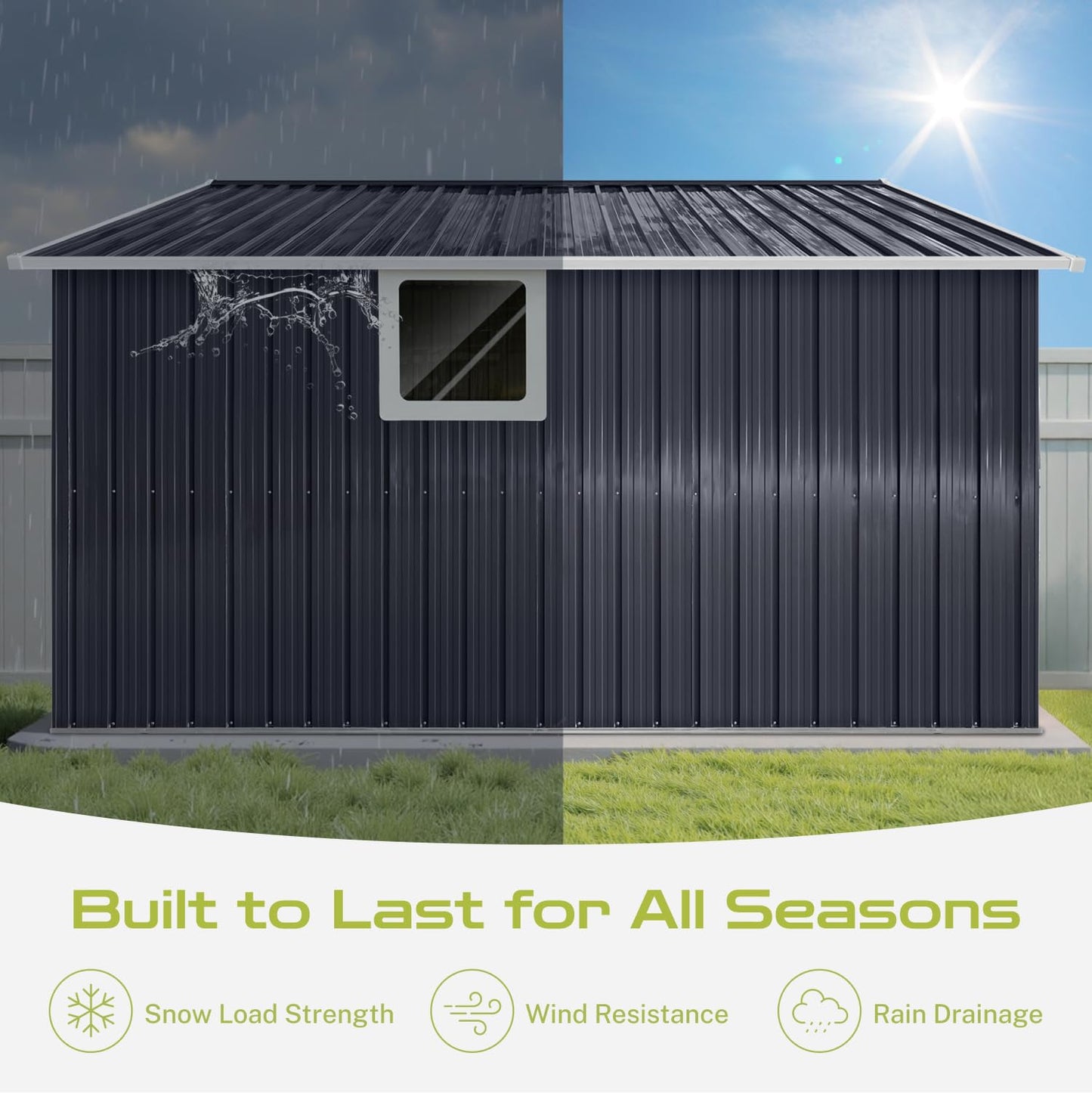 LINKHOO 9 x 10.6 Ft Outdoor Storage Shed, Heavy-Duty Metal Shed with Windows & Secure Lockable Doors, Ideal Storage Shed for Outdoor, Patio, Garden, and Backyard, Black