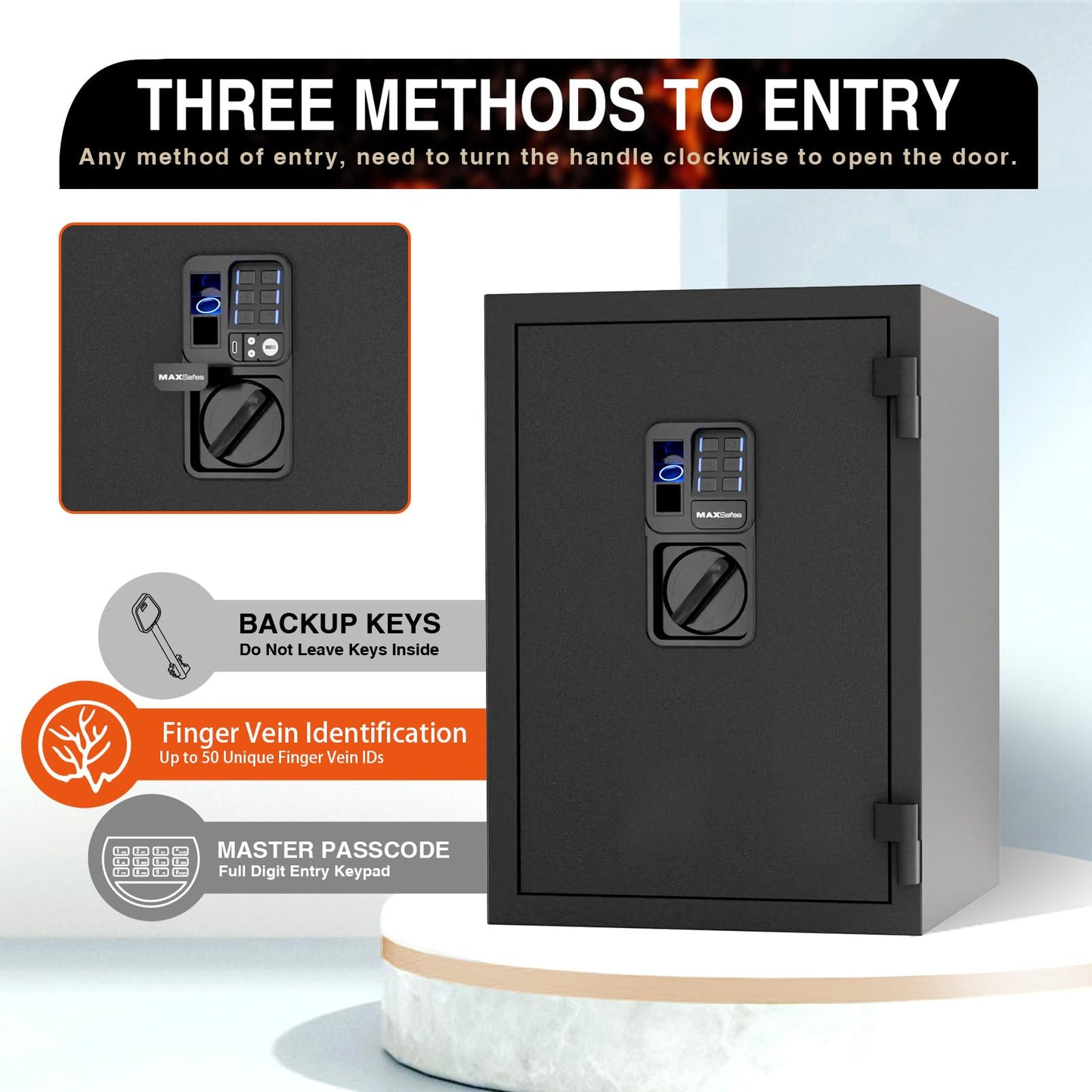 3.5 Cu ft Biometric Fireproof Safe Box, Finger Vein Fire Resistant Security Safe