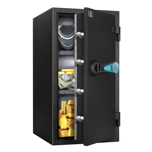 TIGERKING Biometric Fireproof Safe for Home Office, 3.47 Cu Ft Fingerprint Safe with 30-Min Fire Protection, 81.9 lb Steel Security Safe with Digital Keypad, Alarm and Removable Shelves
