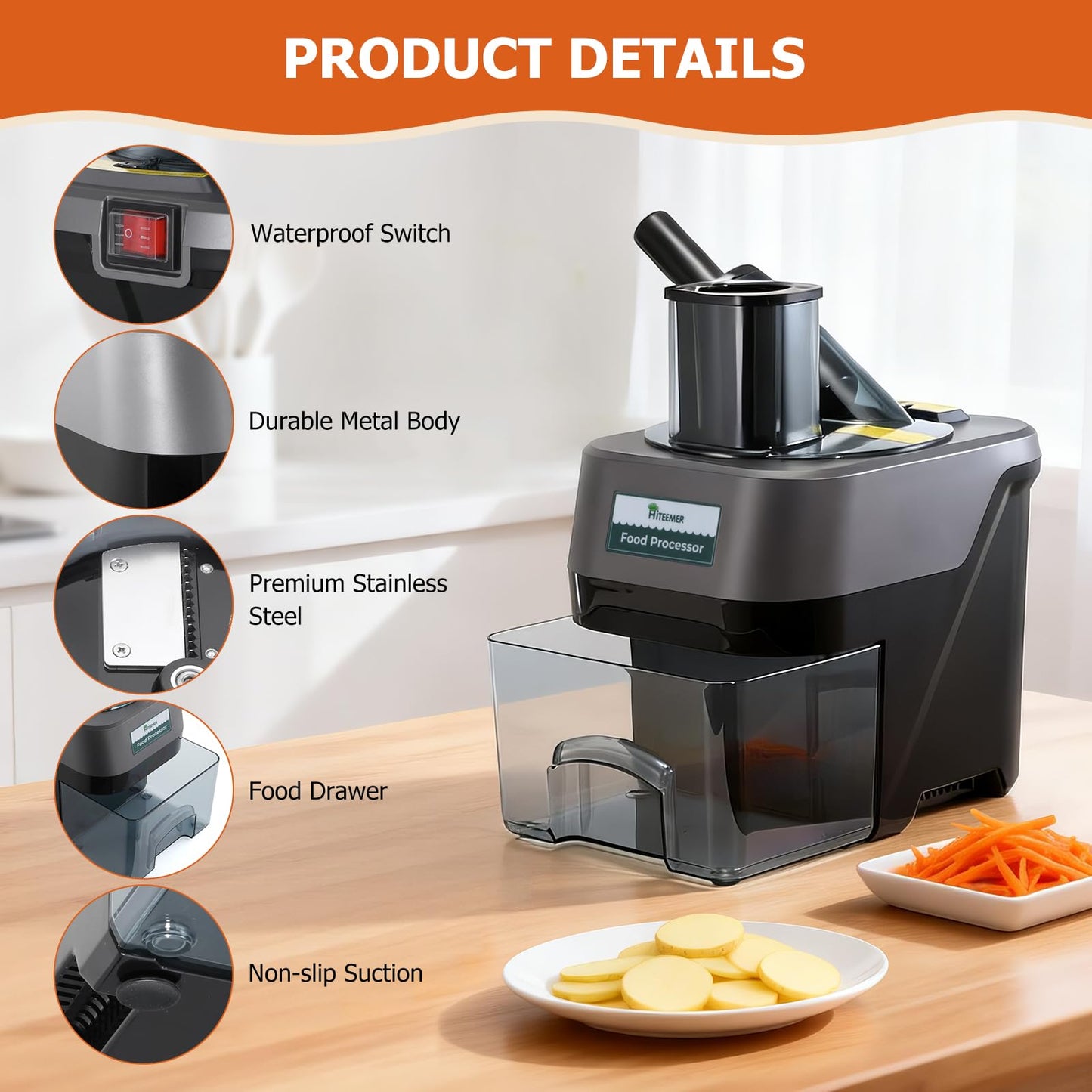5-In-1 Electric Vegetable Chopper, Commercial Vegetable Slicer Food Processor Veggie Food Dicer with Slicing Shredding Striping for Onion Potato Cabbage Fruit Cutter Home Use