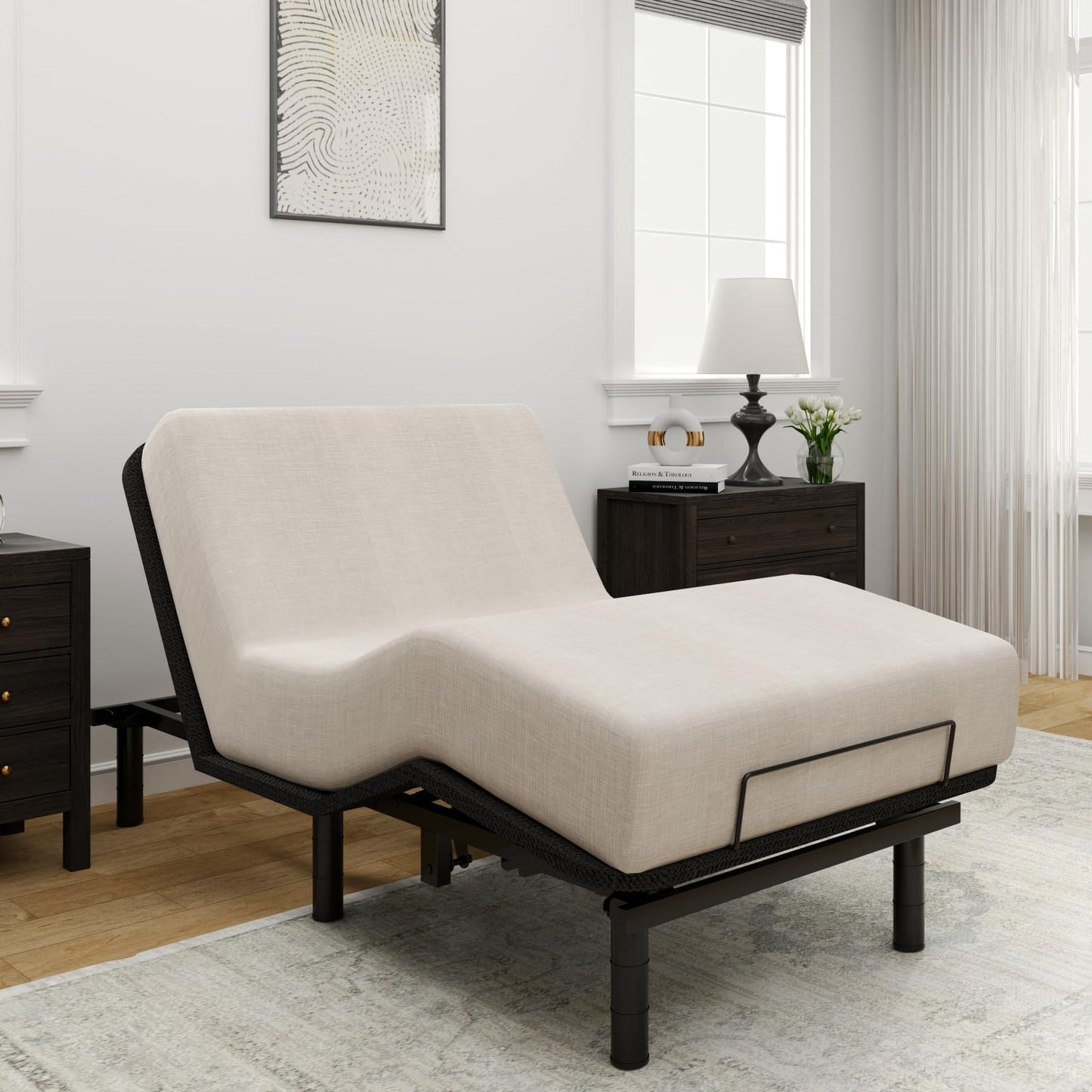 FLEXISPOT Adjustable Bed Frame Base Twin XL,Segmented Design,Easy Assemble, Oxford Fabric Bedspread,Wired Remote,Whisper Quiet Durable Motor,Mattress Holder, No Box Spring.