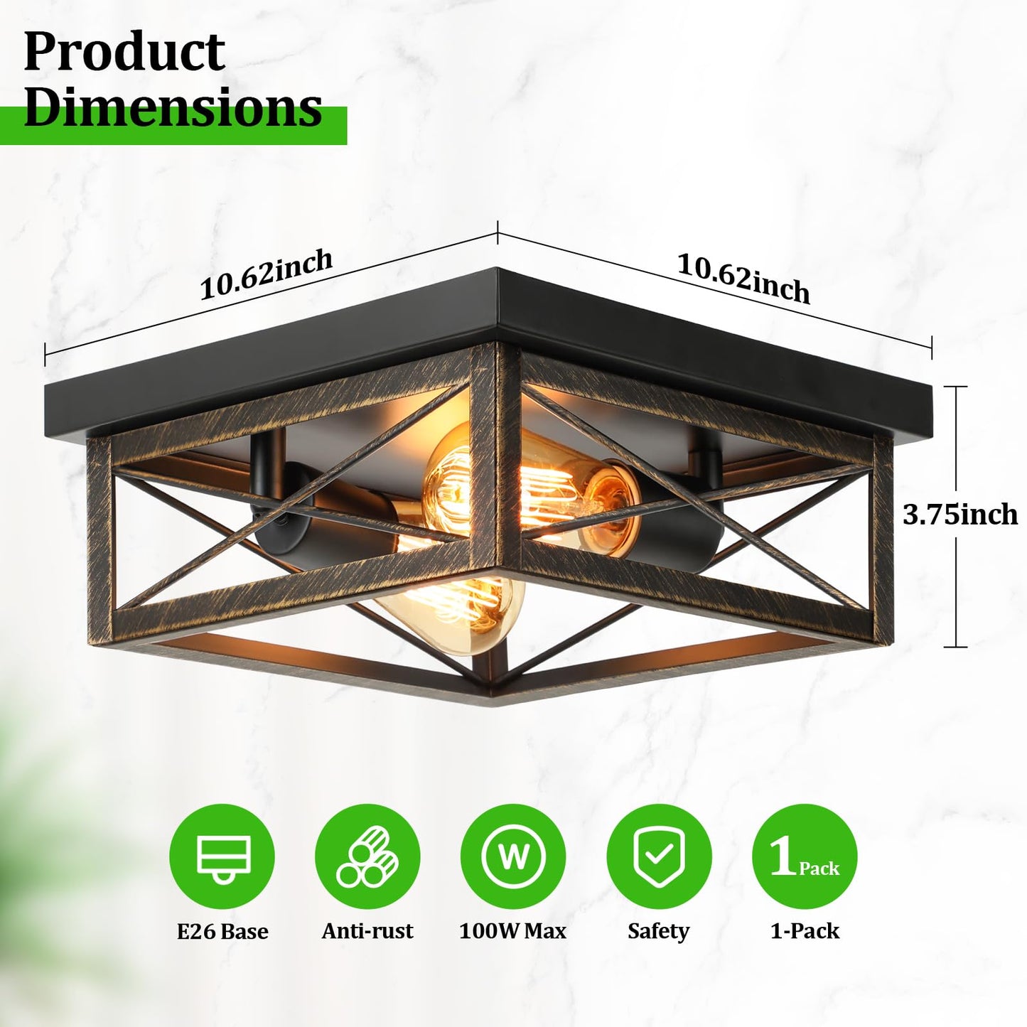 Kondras 2-Light Flush Mount Ceiling Lamp, Oil-Rubbed Bronze, Metal, 1-Pack, Model X11016P-B