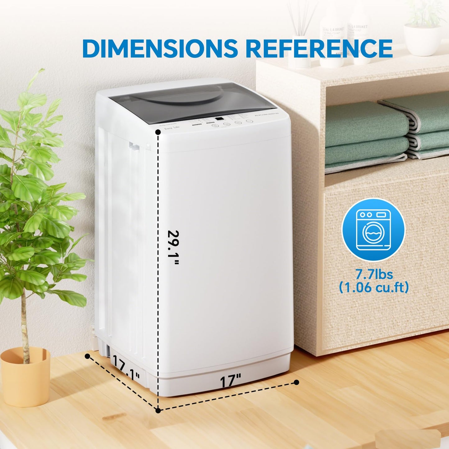 DUMOS 7.7 lbs Compact Washer, 1.06 cu. ft. Full-Automatic Laundry Machine with 10 Wash Programs, Delay Start & Stainless Steel Tub, Portable Washing Machine for Home Dorm Apartment, White