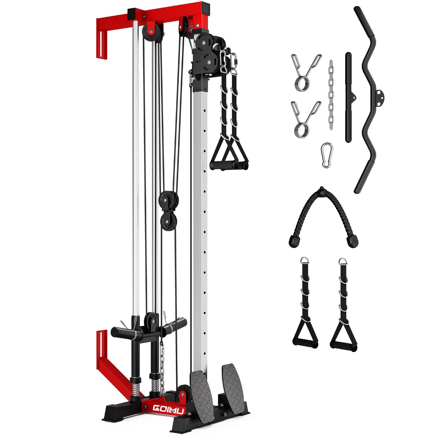 Goimu Wall Mount Cable Station, WM1 Cable Crossover Machine with 17 Positions, High and Low Cable Crossover Machine with Removable Footplate for Garage Home Gym (WM1 Cable Station RD)